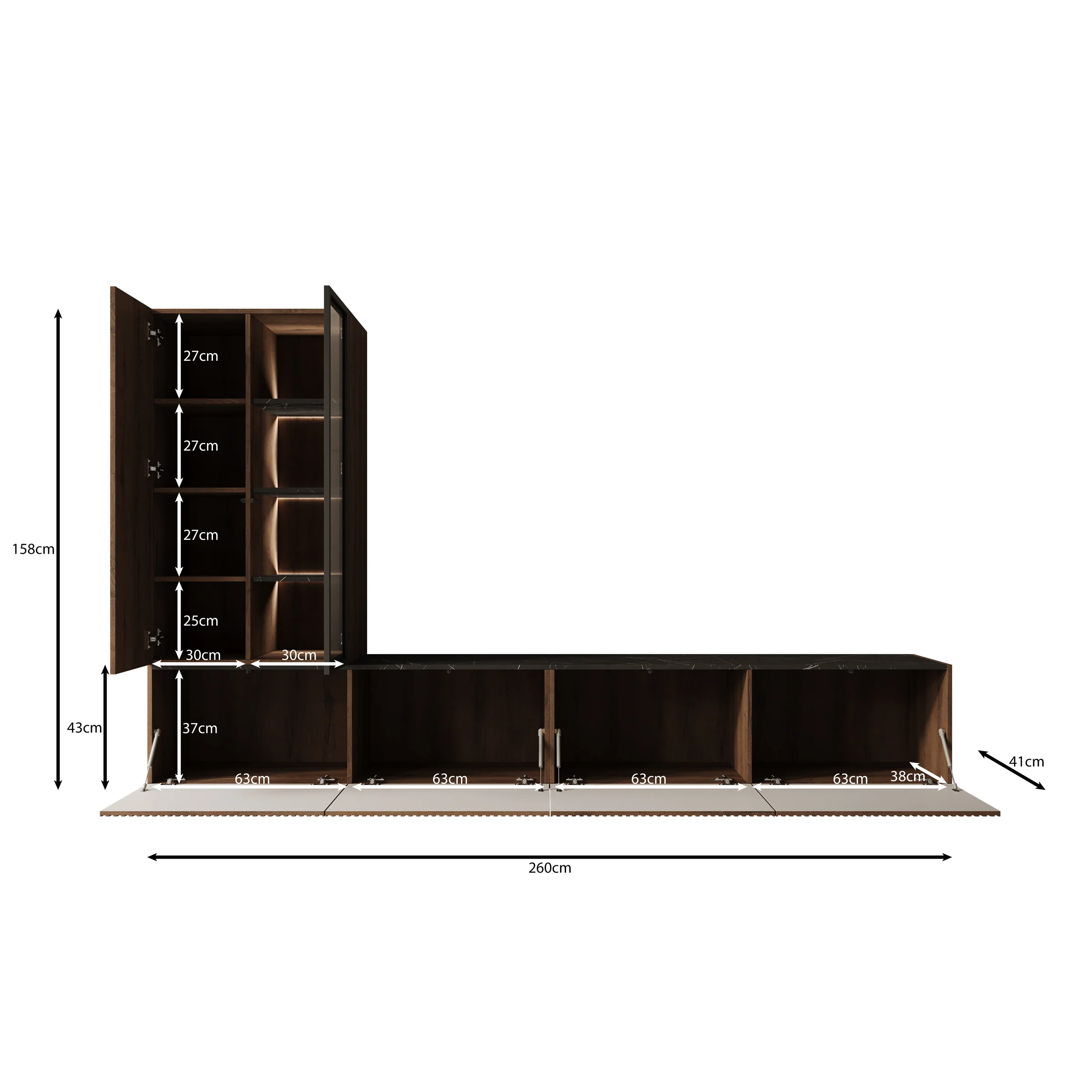 Taro - Wandmeubel - Donker eikenpatroon - 260x41x158 cm - Image 9