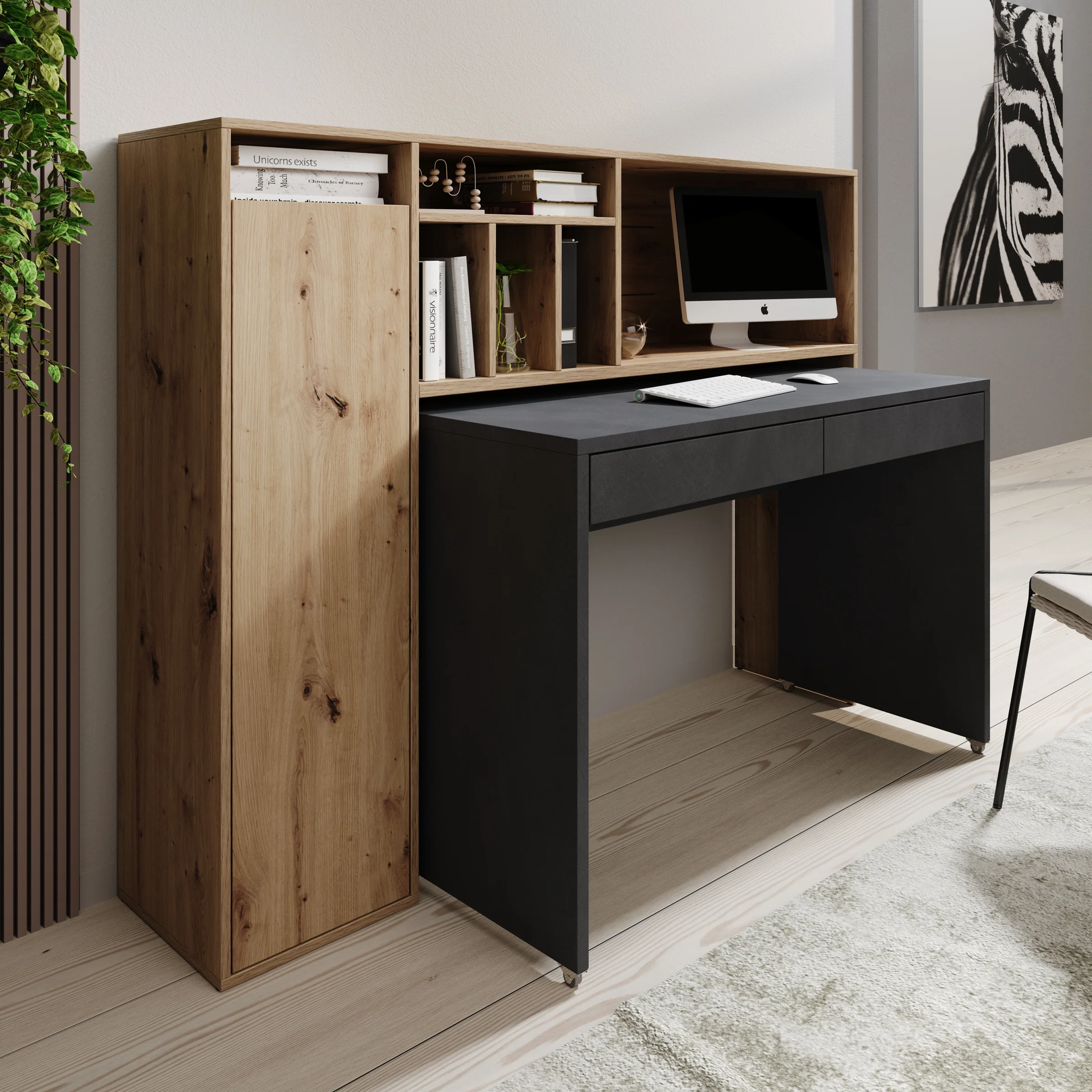 Taroa - Bureau - Eikenpatroon/Grijs - 154x55x119 cm