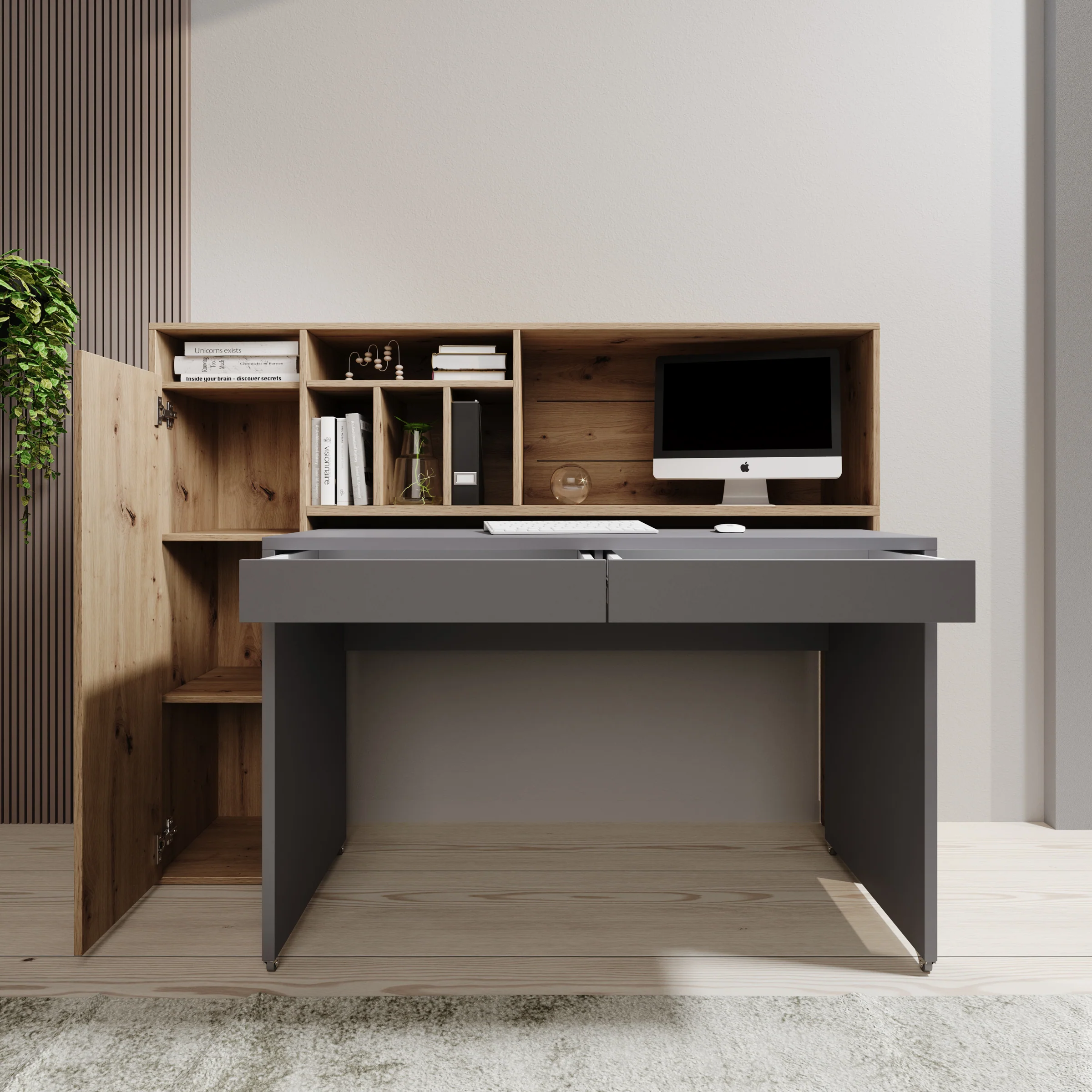 Taroa - Bureau - Eikenpatroon/Lichtgrijs - 154x55x119 cm - Image 2