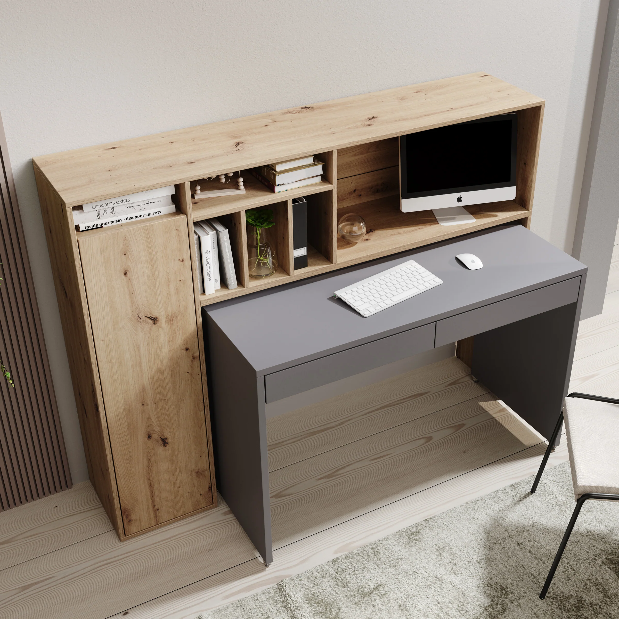 Taroa - Bureau - Eikenpatroon/Lichtgrijs - 154x55x119 cm - Image 4