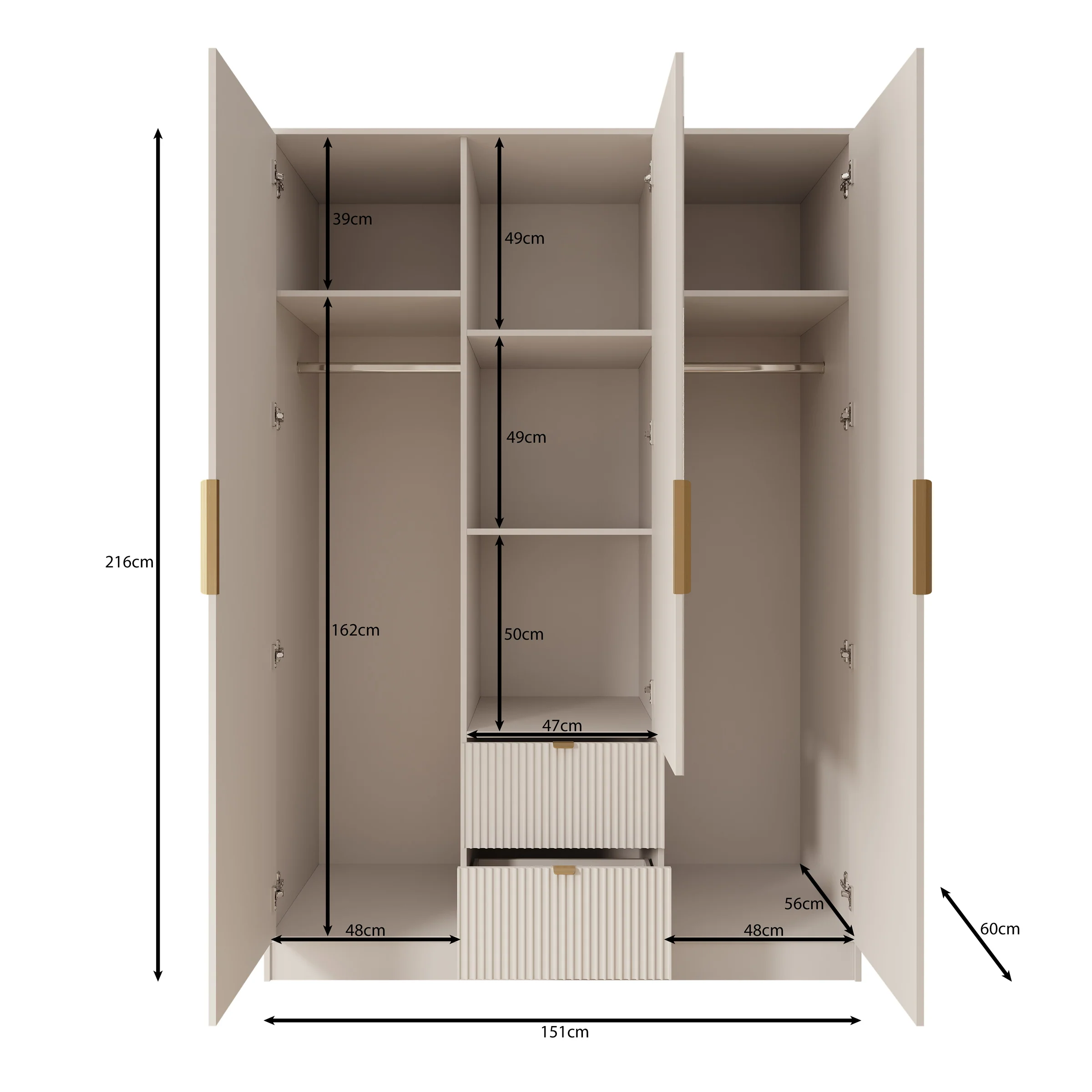 Tavares - Kledingkast 3 deurs - Wit - 151x60x216 cm - Image 5