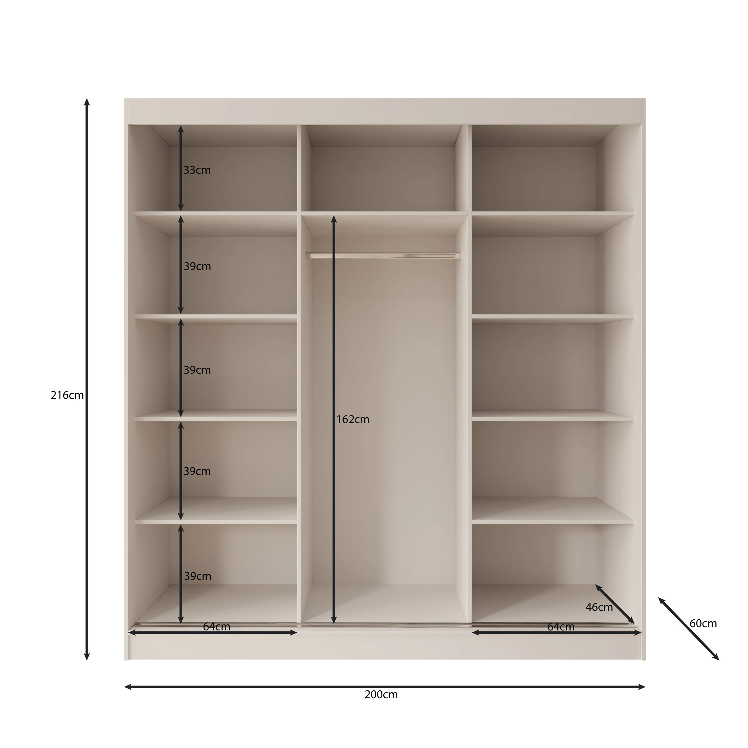 Tavares - Kledingkast 3 schuifdeuren - Wit - 200x60x216 cm - Image 5