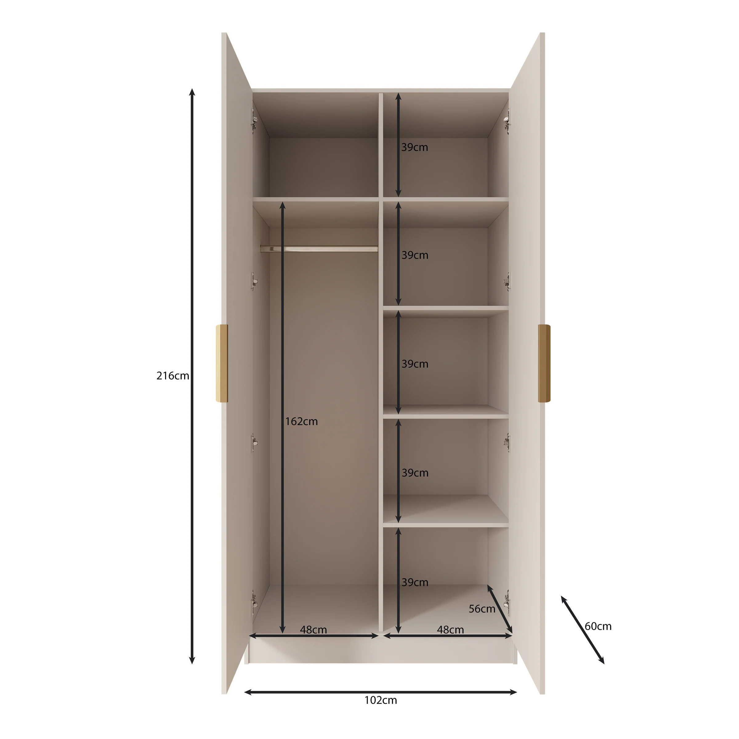 Tavares - Kledingkast met 2 deuren - Wit - 102x60x216 cm - Image 5