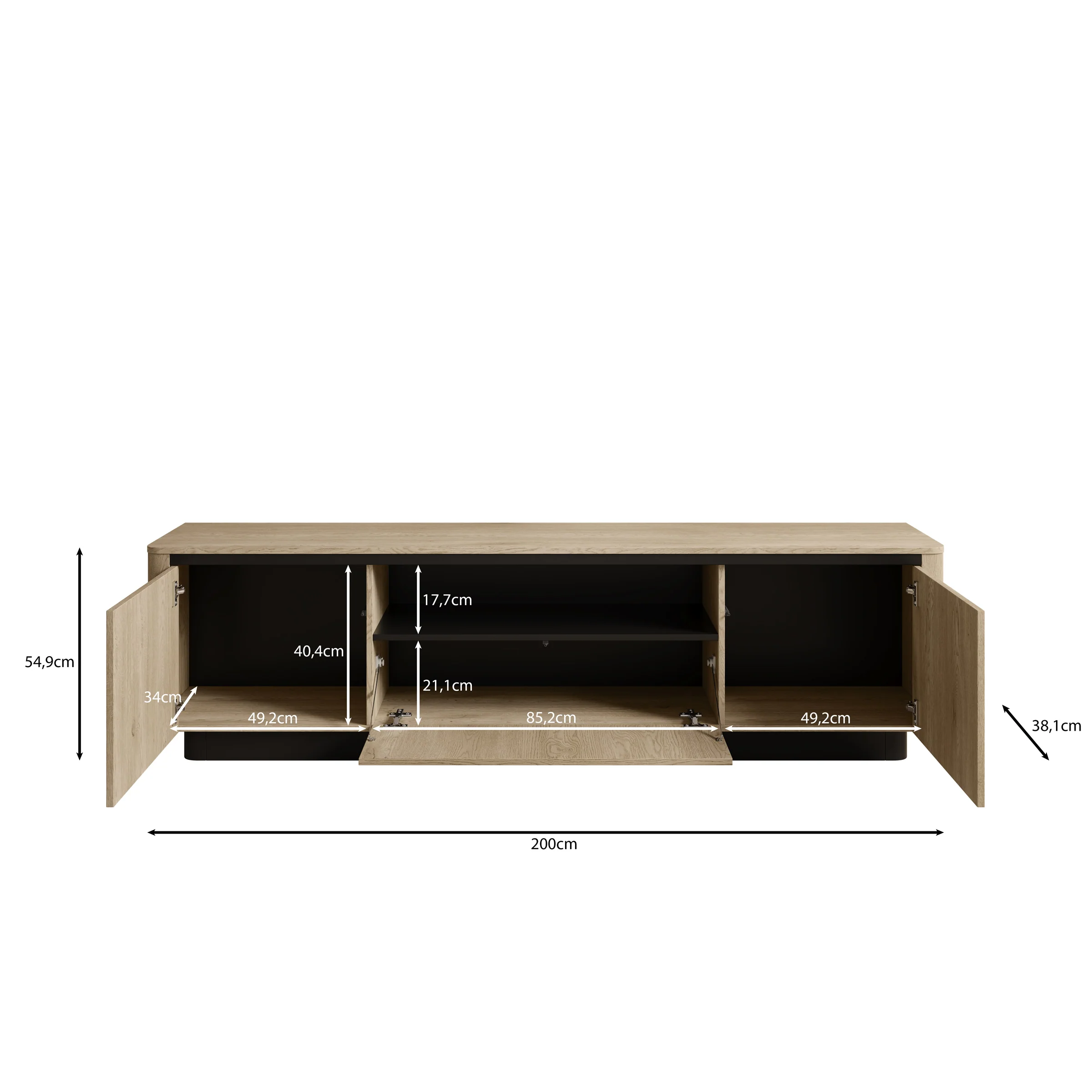 Taywan - TV-Meubel - Eiken - 200x38x55 cm - Image 6