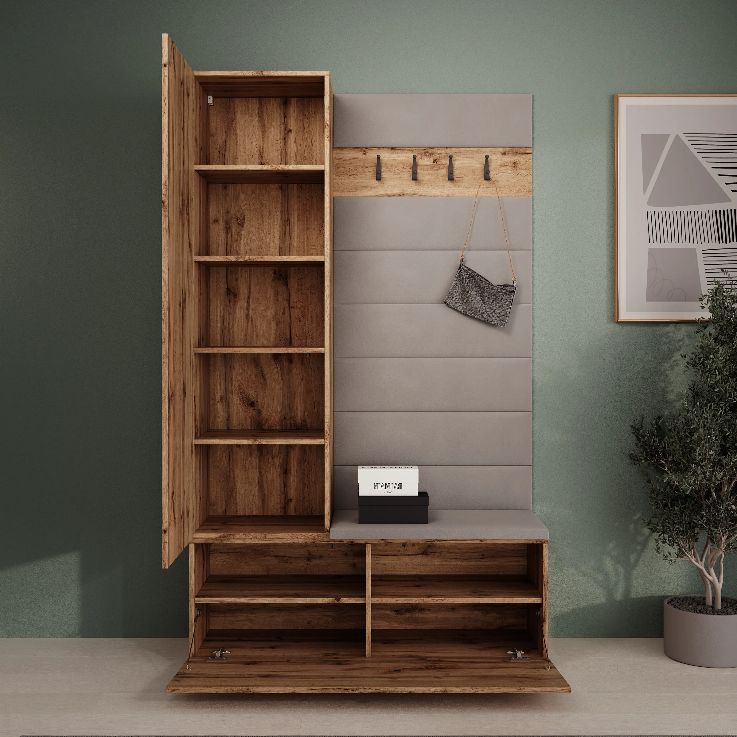 Téllaro - Halkast met deur - Eikenpatroon - 115x38x192 cm - Image 2