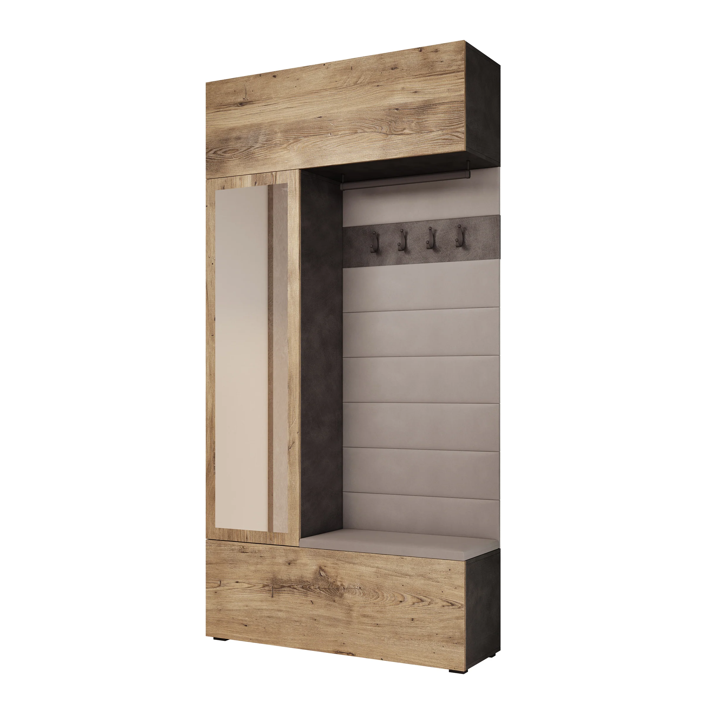 Telora - Halkast met deur - Eikenpatroon/Grijs - 115x38x232 cm - Image 7