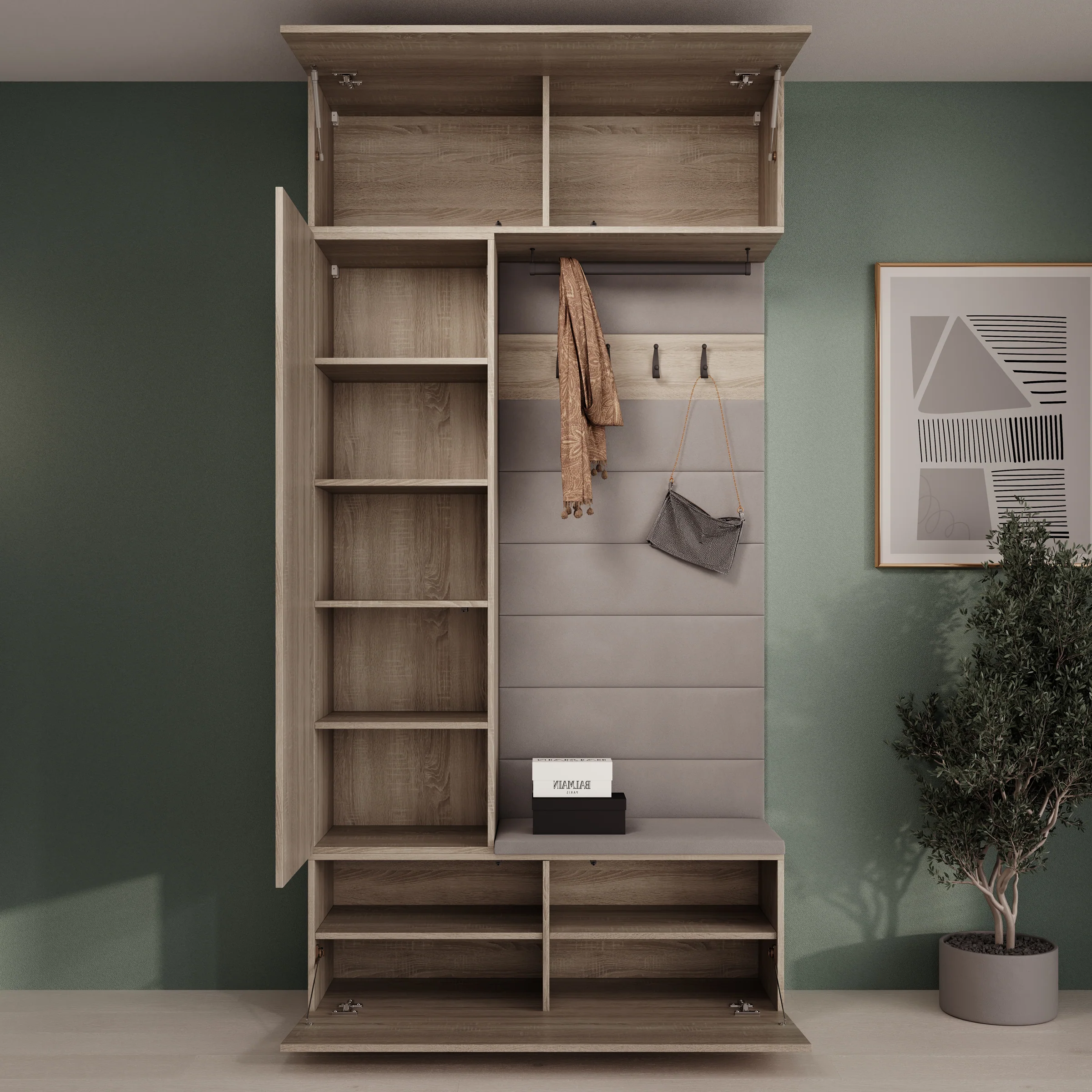 Telora - Halkast met deur - Licht Eikenpatroon - 115x38x232 cm - Image 2