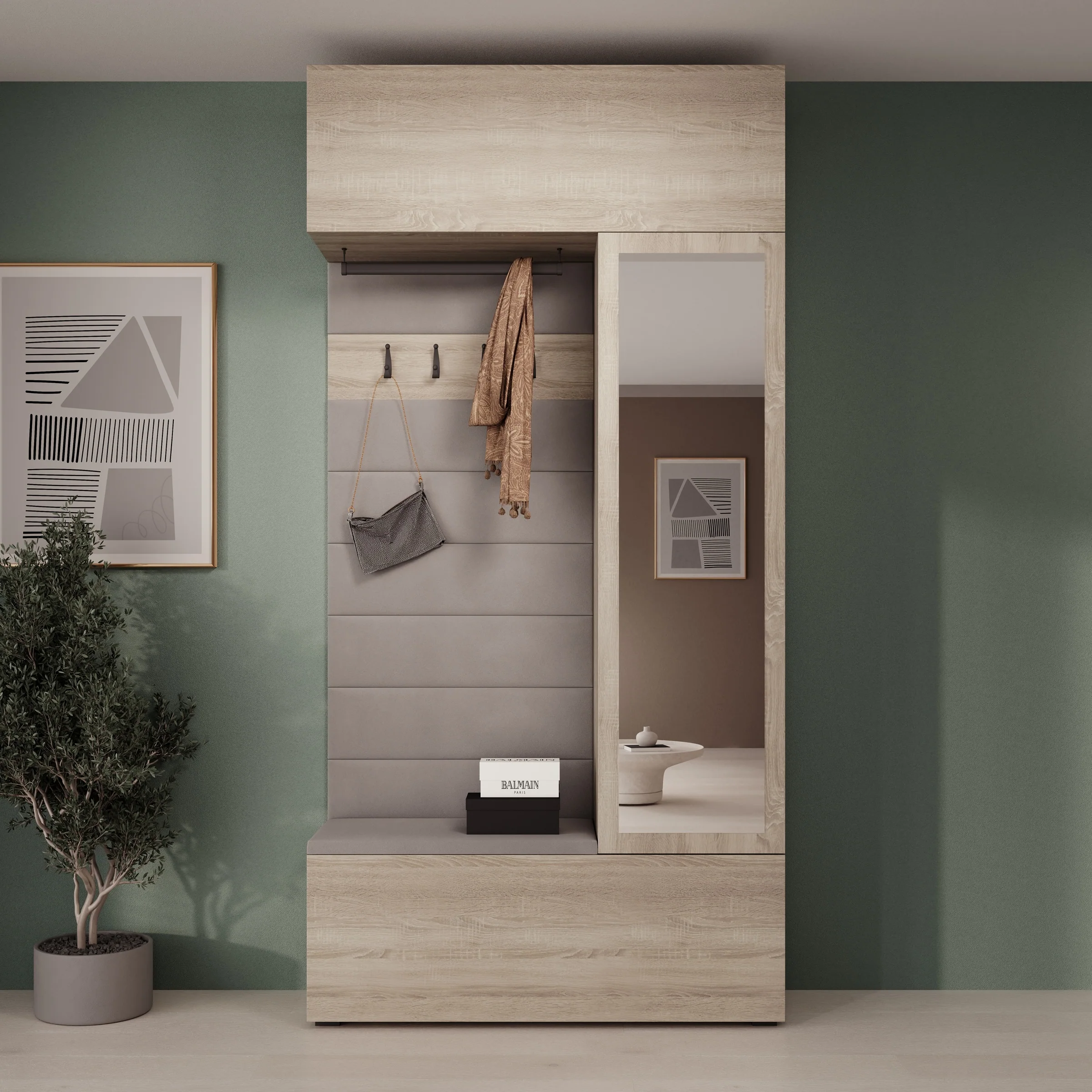 Telora - Halkast met deur - Licht Eikenpatroon - 115x38x232 cm - Image 4