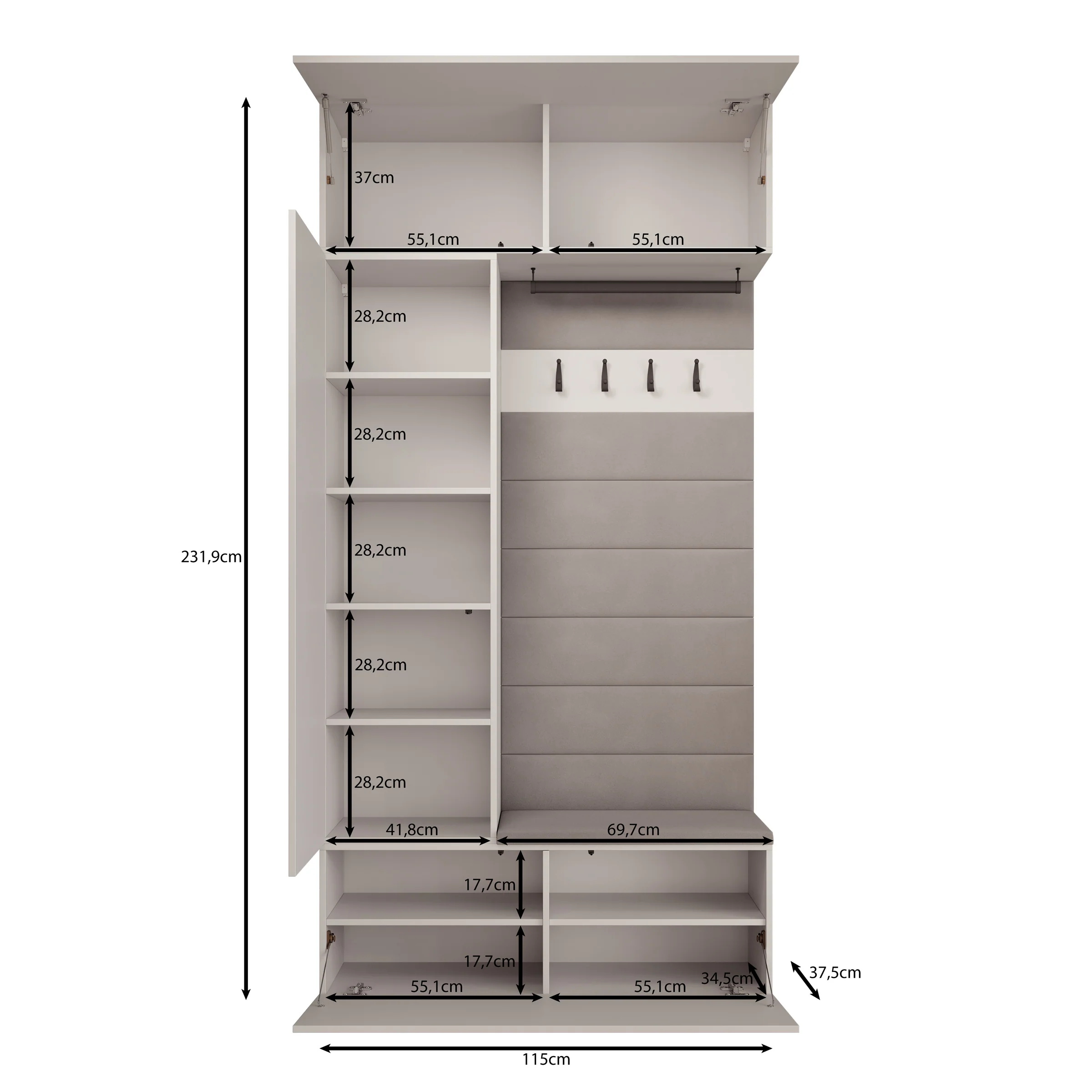 Telora - Halkast met deur - Wit - 115x38x232 cm - Image 6