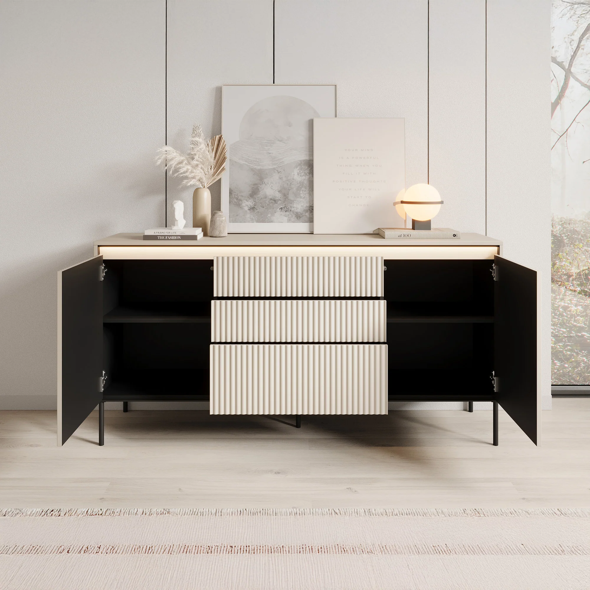 Timoteo - Dressoir - Beige - 166x40x83 cm - Image 2