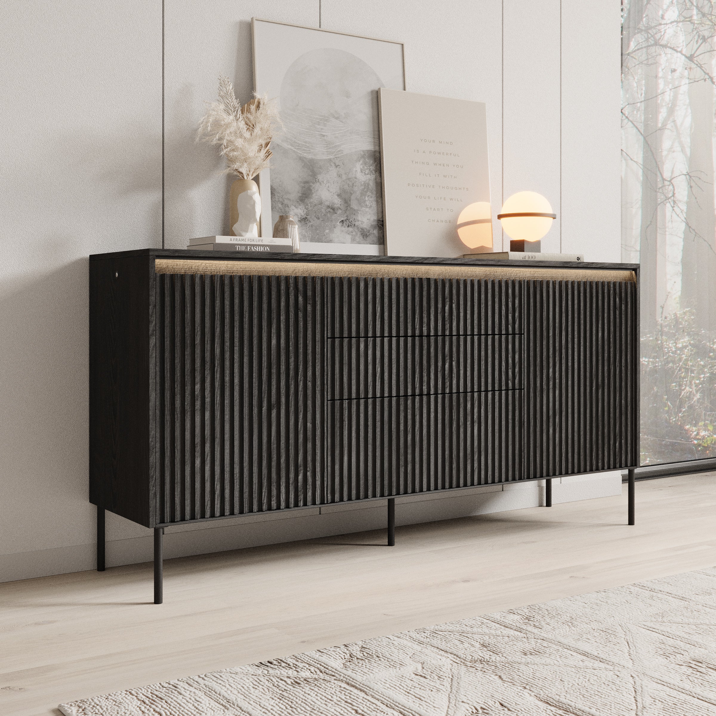 Timoteo - Dressoir - Zwart - 166x40x83 cm
