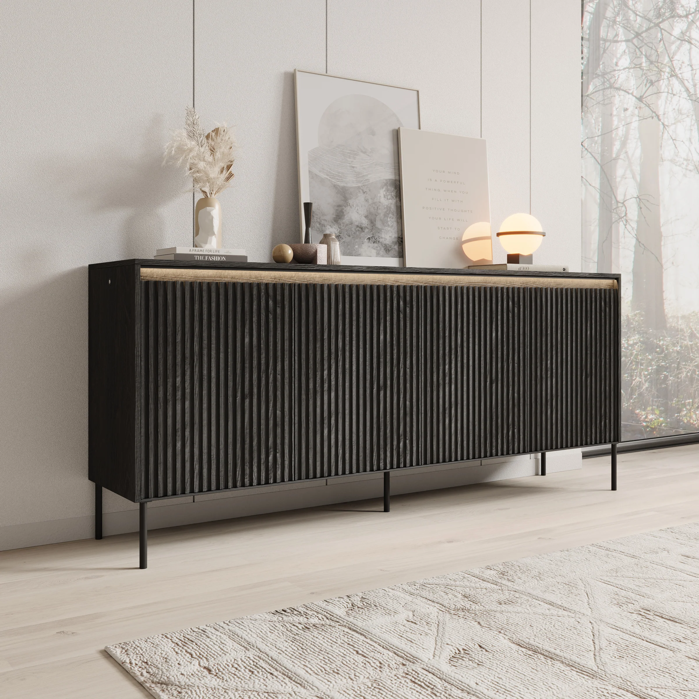 Timoteo - Dressoir - Zwart - 193x40x83 cm