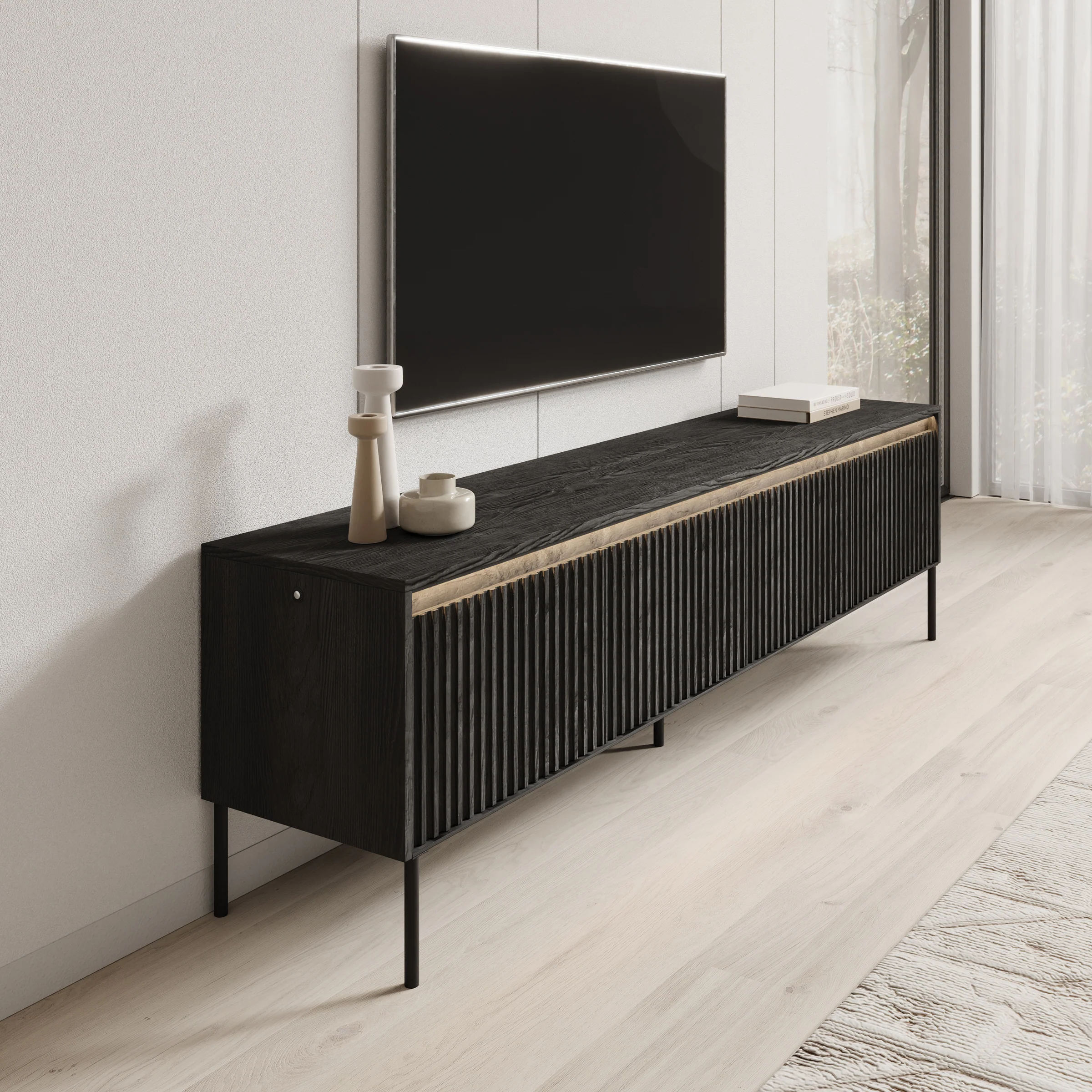 Timoteo - TV-Meubel - Mat zwart  - 193x40x56 cm - Image 4