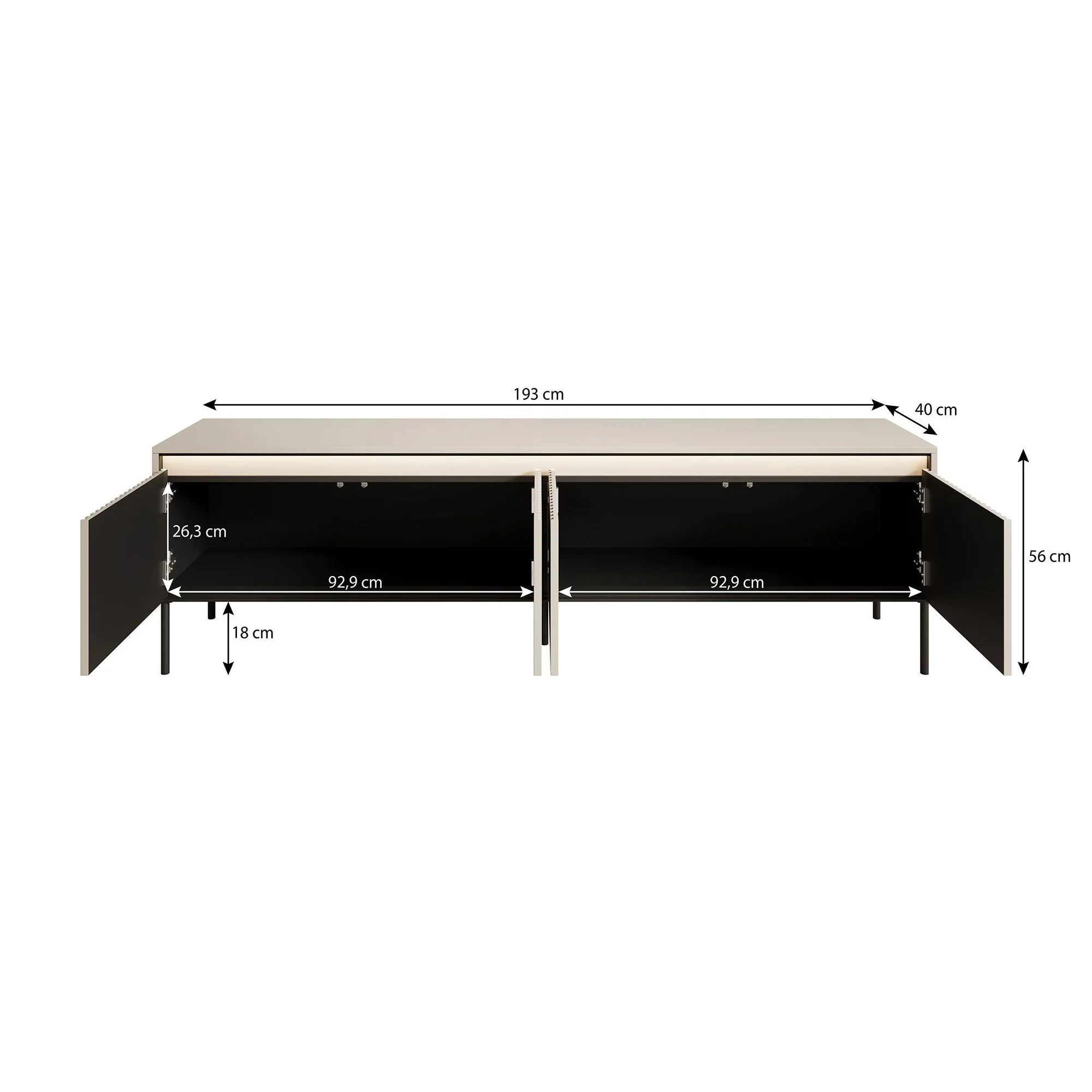Timoteo - TV-Meubel - Mat zwart  - 193x40x56 cm - Image 5