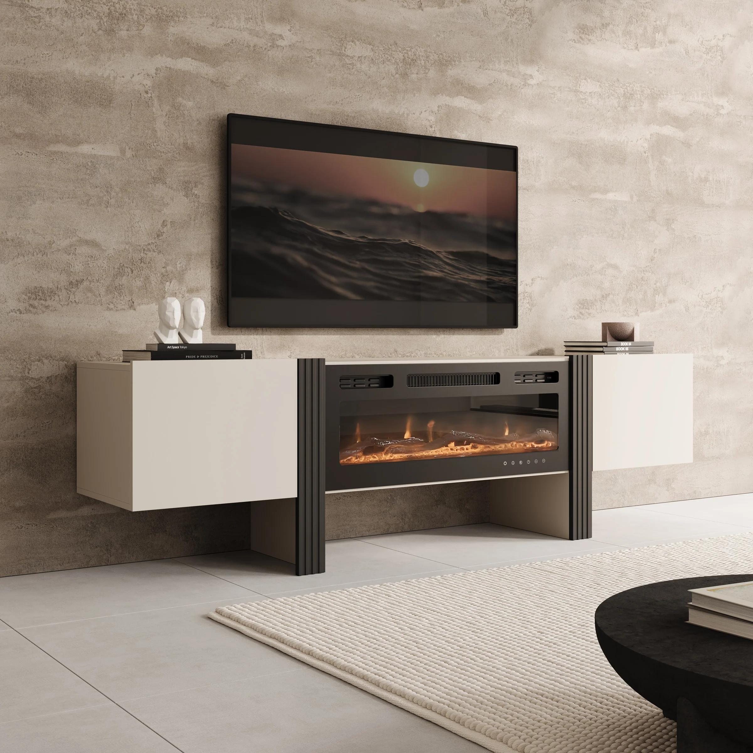 Torevia - TV-Meubel met sfeerhaard - Beige - 200x41x58 cm