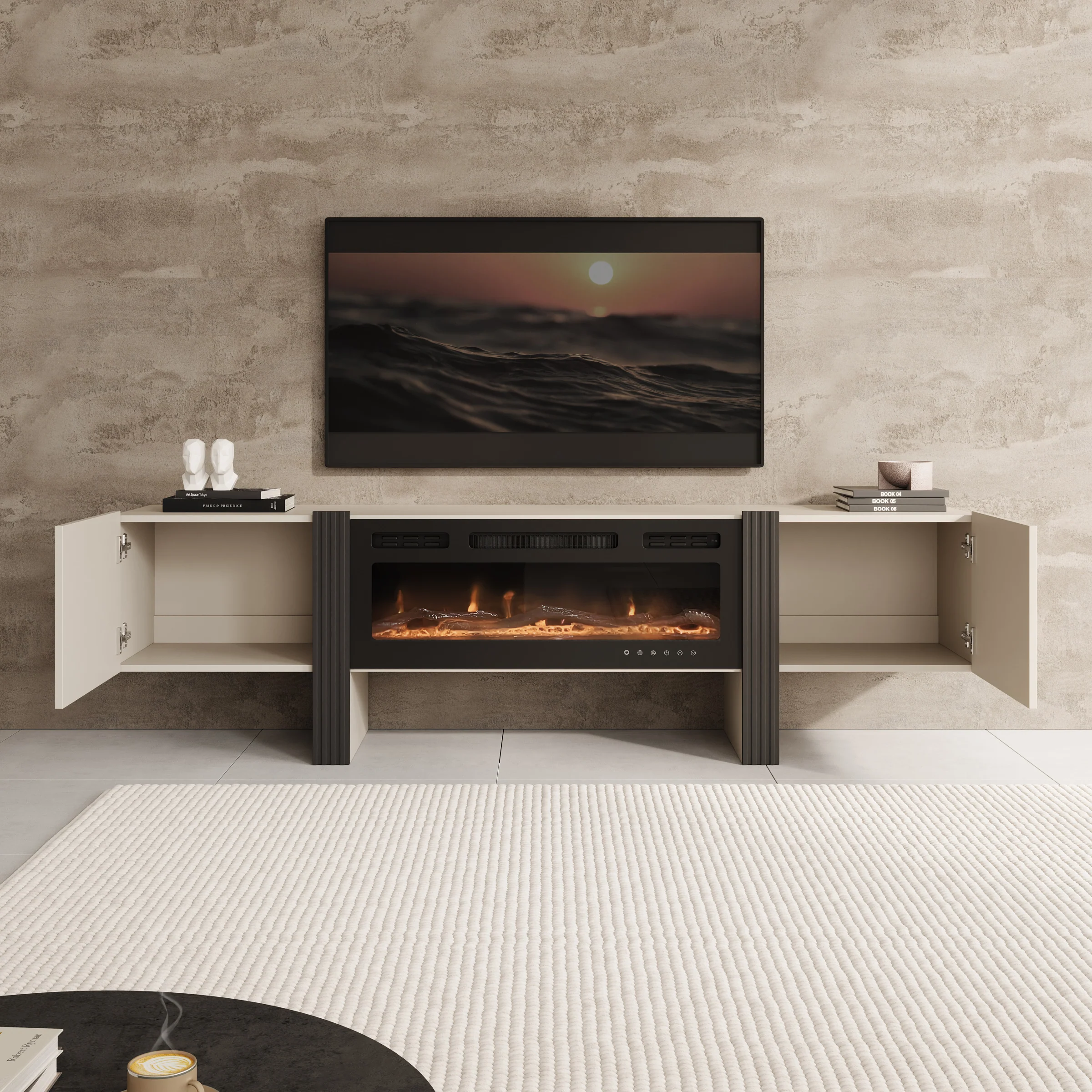Torevia - TV-Meubel met sfeerhaard - Beige - 200x41x58 cm - Image 2