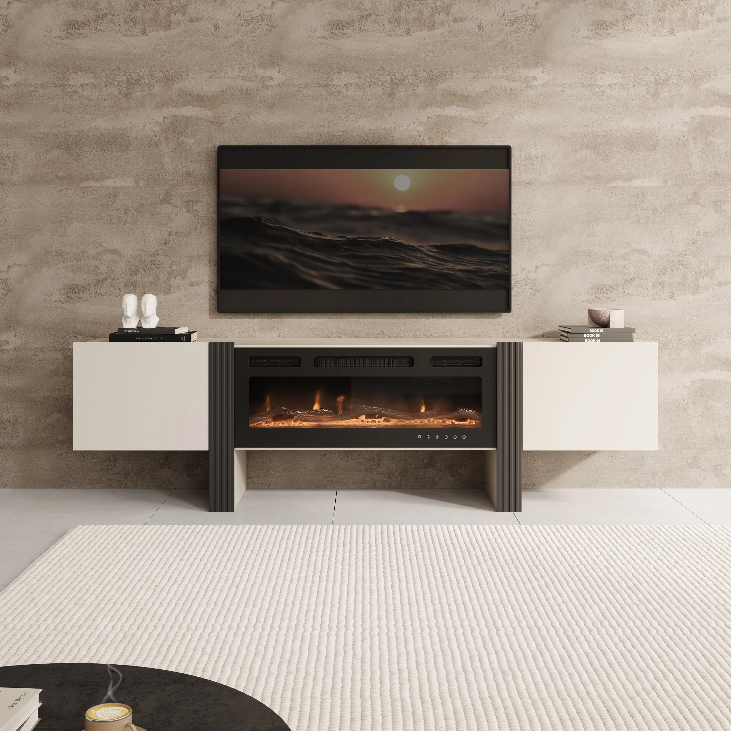 Torevia - TV-Meubel met sfeerhaard - Beige - 200x41x58 cm - Image 3
