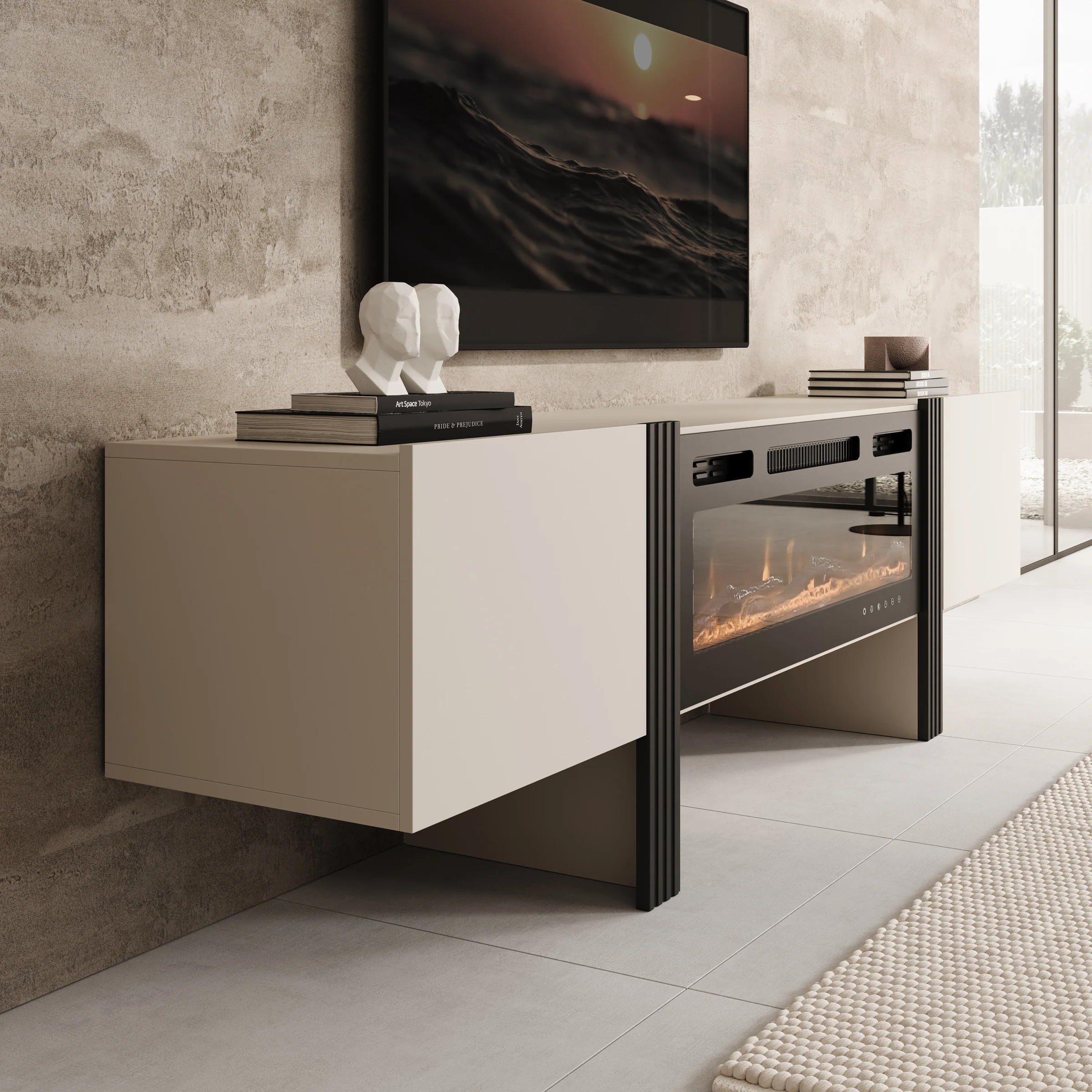 Torevia - TV-Meubel met sfeerhaard - Beige - 200x41x58 cm - Image 4