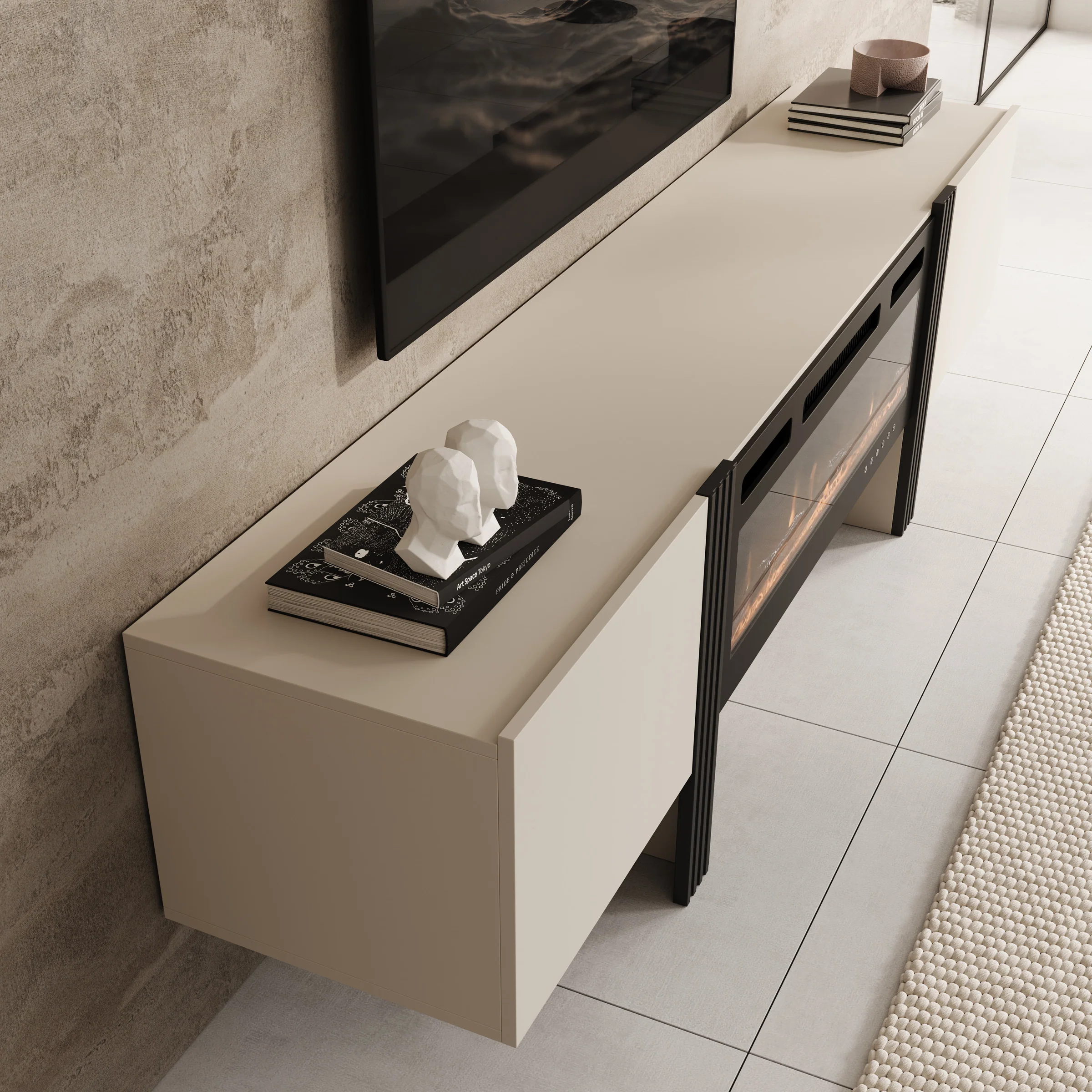 Torevia - TV-Meubel met sfeerhaard - Beige - 200x41x58 cm - Image 5