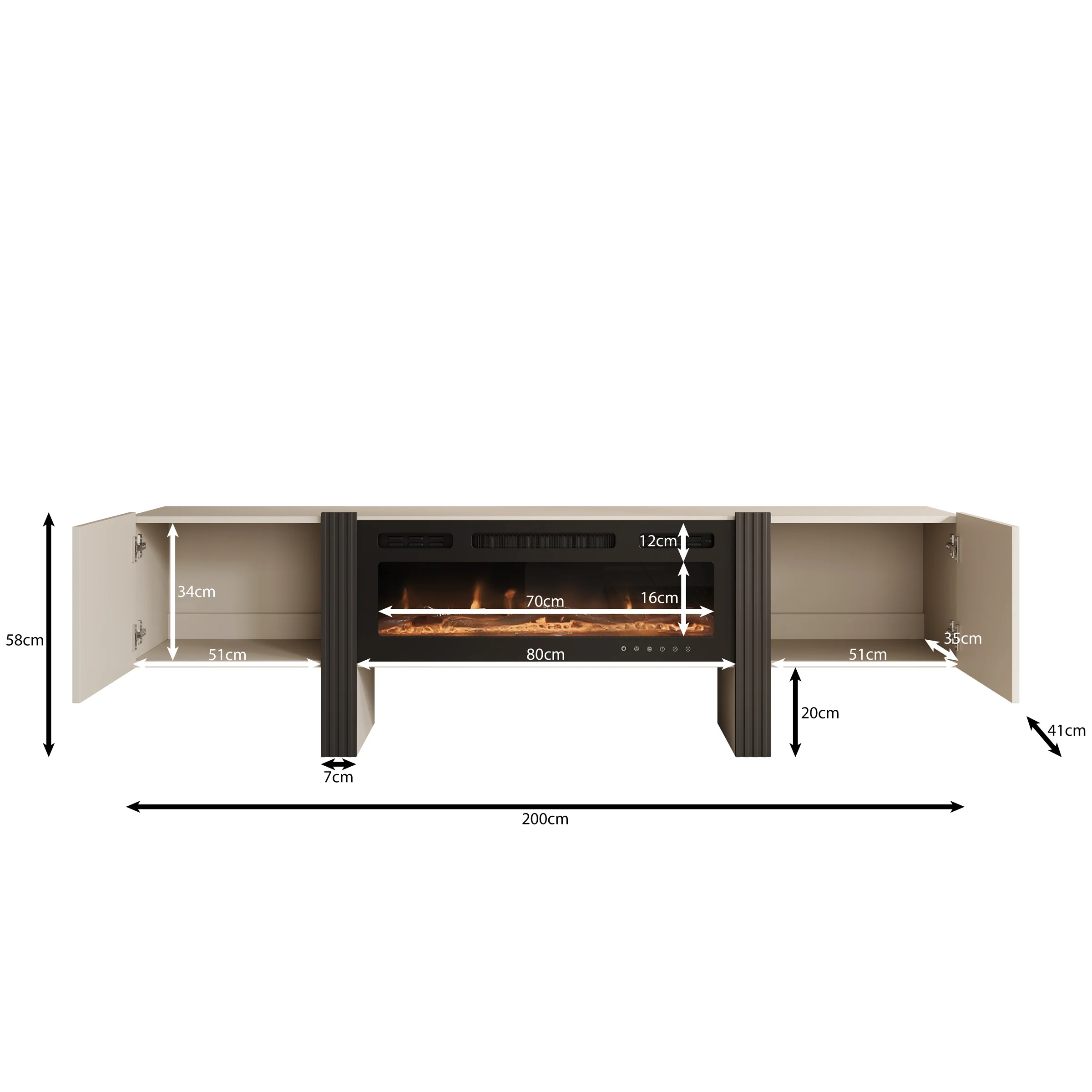 Torevia - TV-Meubel met sfeerhaard - Beige - 200x41x58 cm - Image 6
