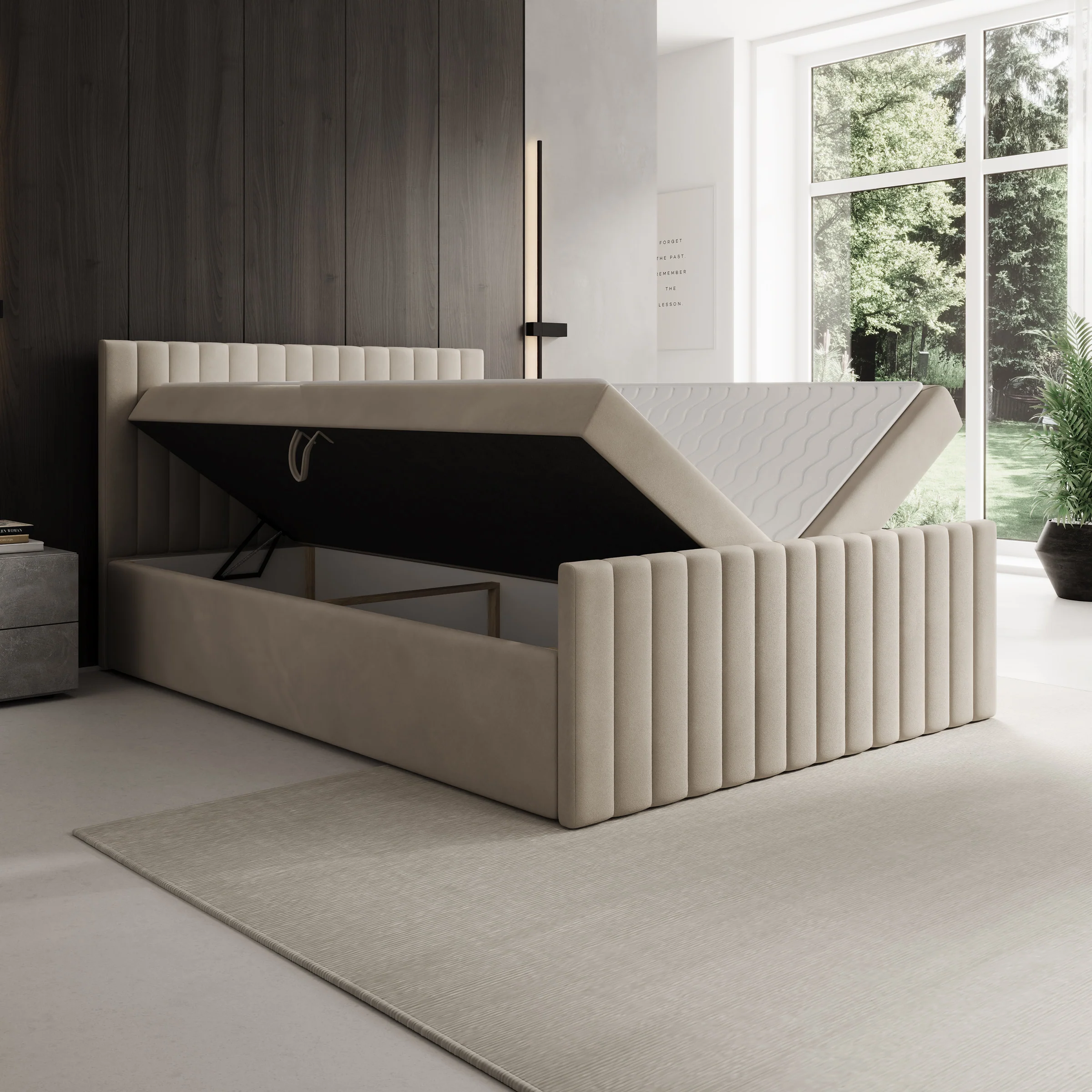 Tori - Boxspring met opbergruimte - Stof beige - 140x200 cm - Image 2