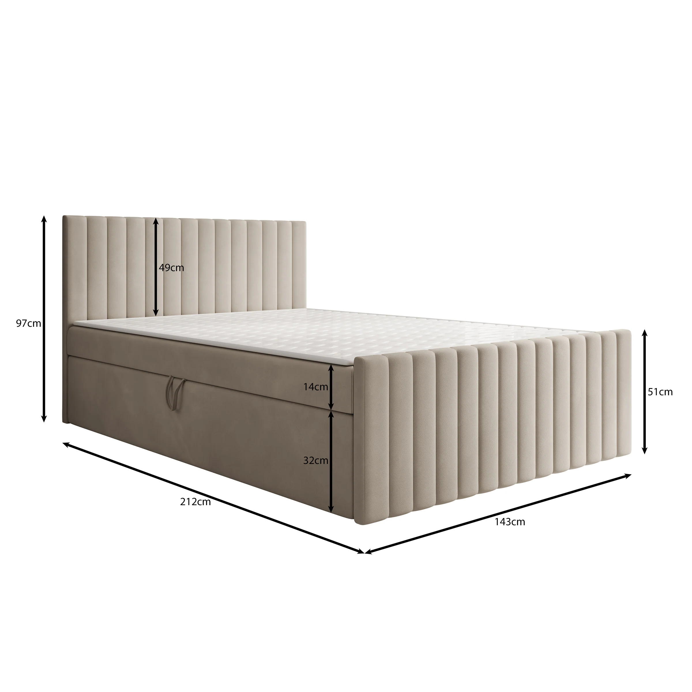 Tori - Boxspring met opbergruimte - Stof beige - 140x200 cm - Image 4