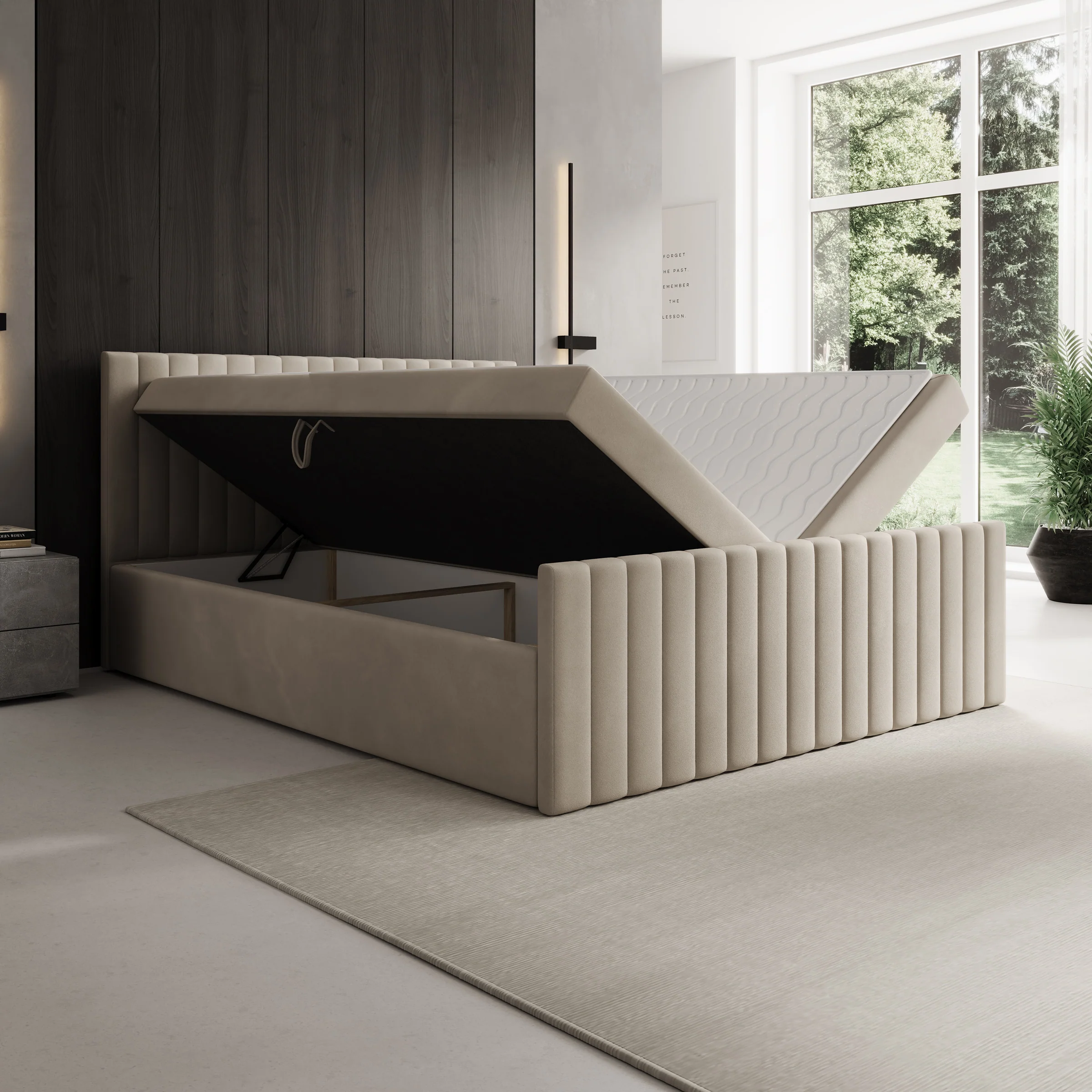 Tori - Boxspring met opbergruimte - Stof beige - 160x200 cm - Image 2