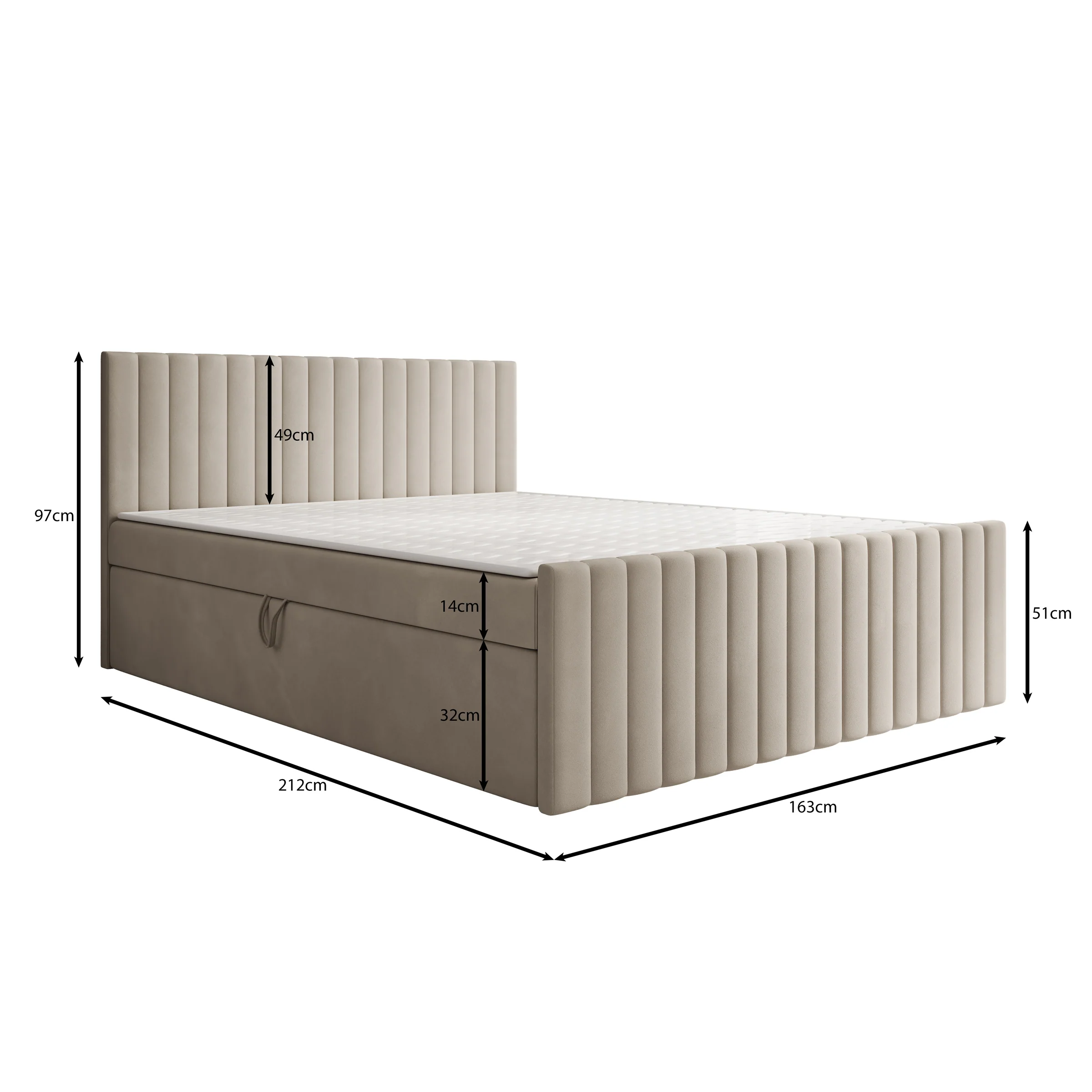 Tori - Boxspring met opbergruimte - Stof beige - 160x200 cm - Image 4
