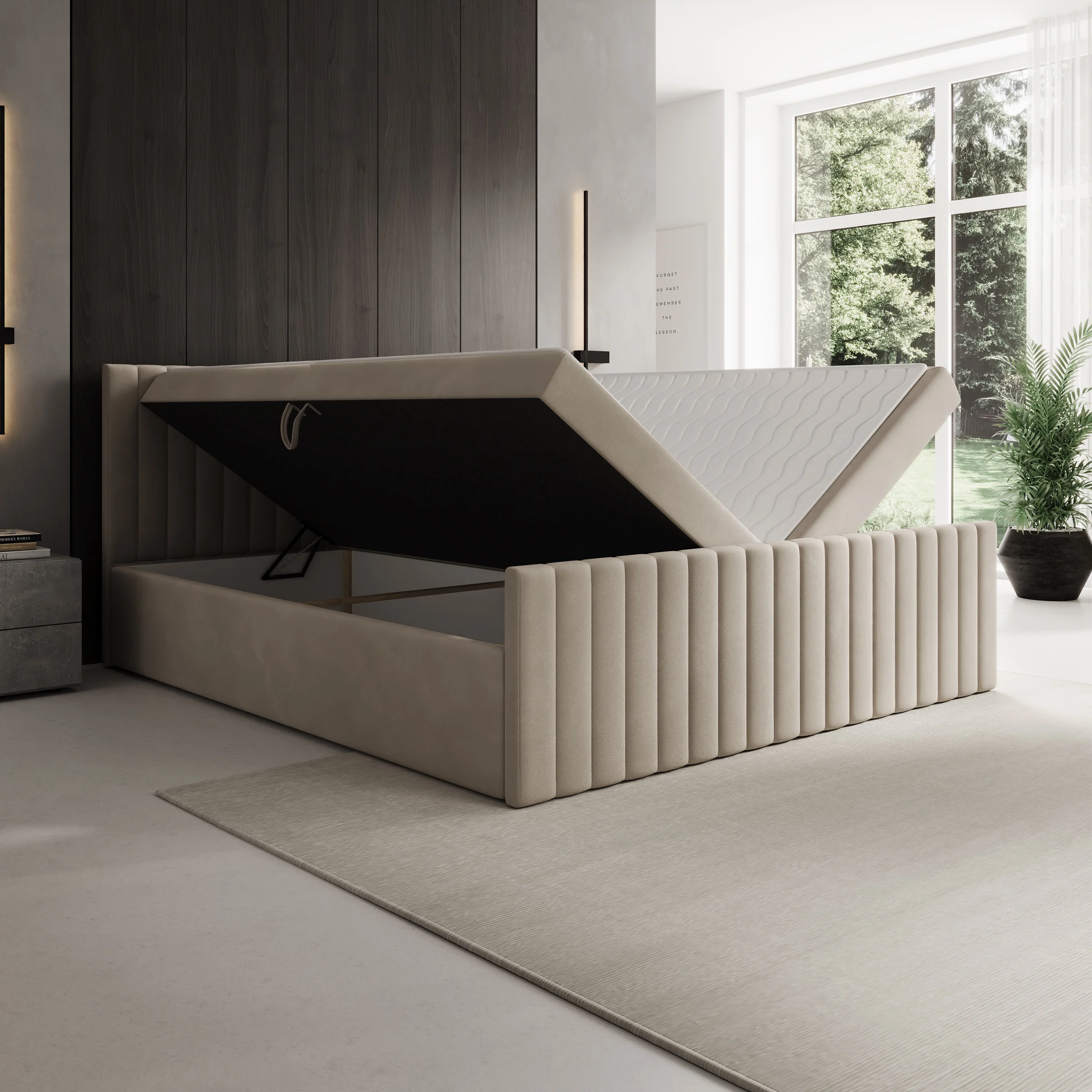 Tori - Boxspring met opbergruimte - Stof beige - 180x200 cm - Image 2