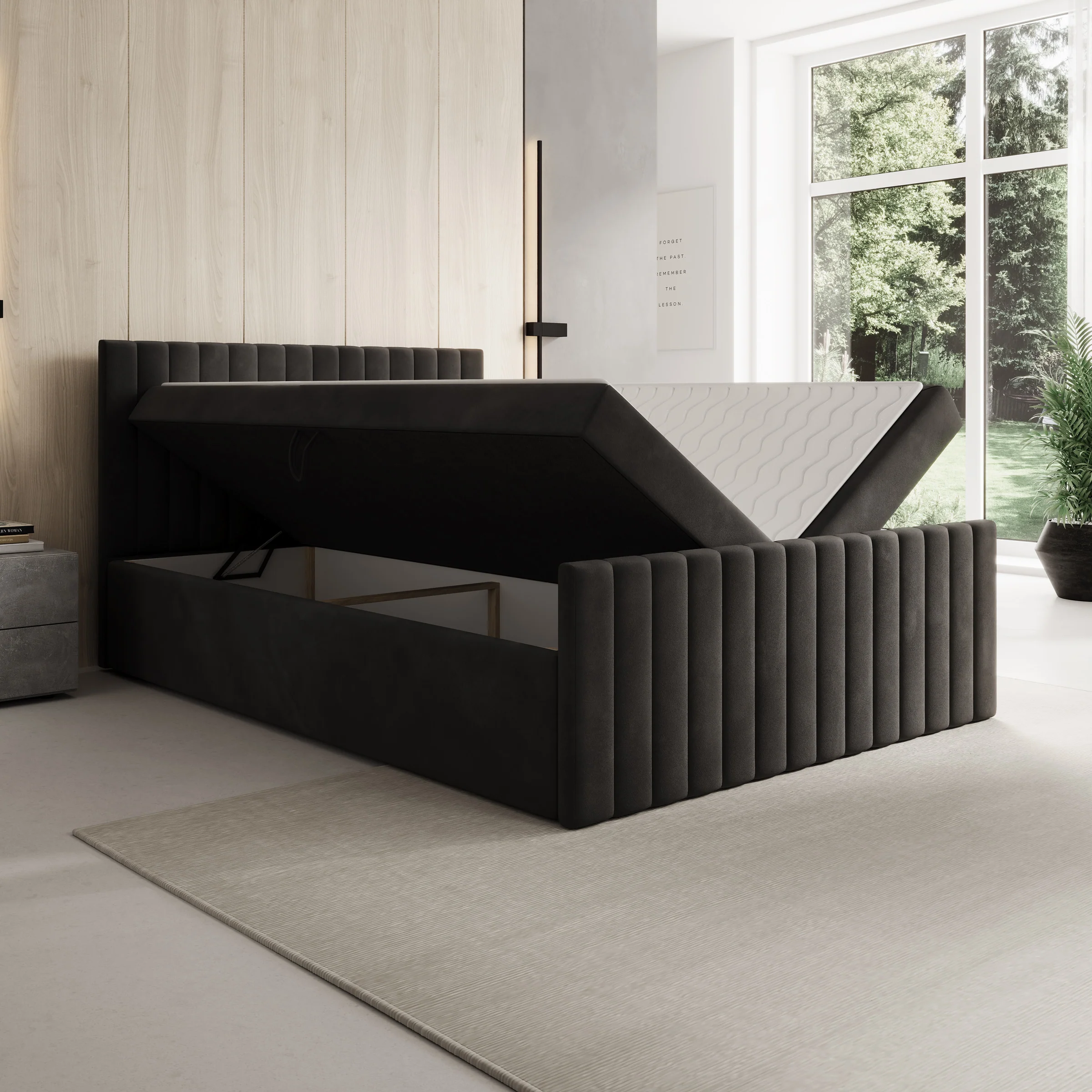 Tori - Boxspring met opbergruimte - Stof zwart - 140x200 cm - Image 2
