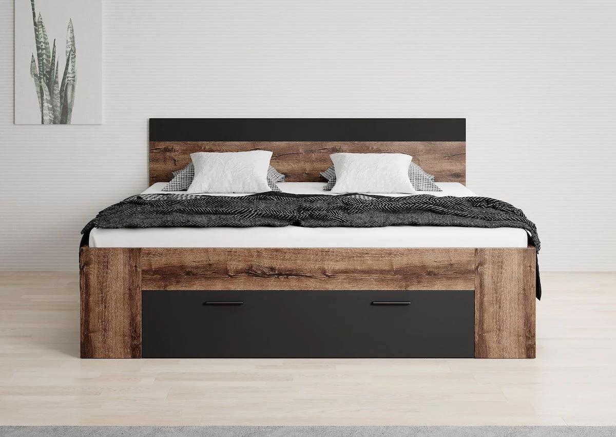 Brown - Tweepersoonsbed - Zwart/Eiken - 160x200 cm - Image 4