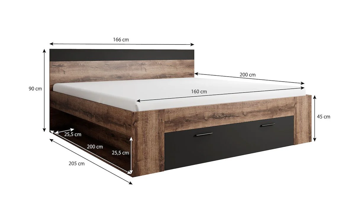 Brown - Tweepersoonsbed - Zwart/Eiken - 160x200 cm - Image 5