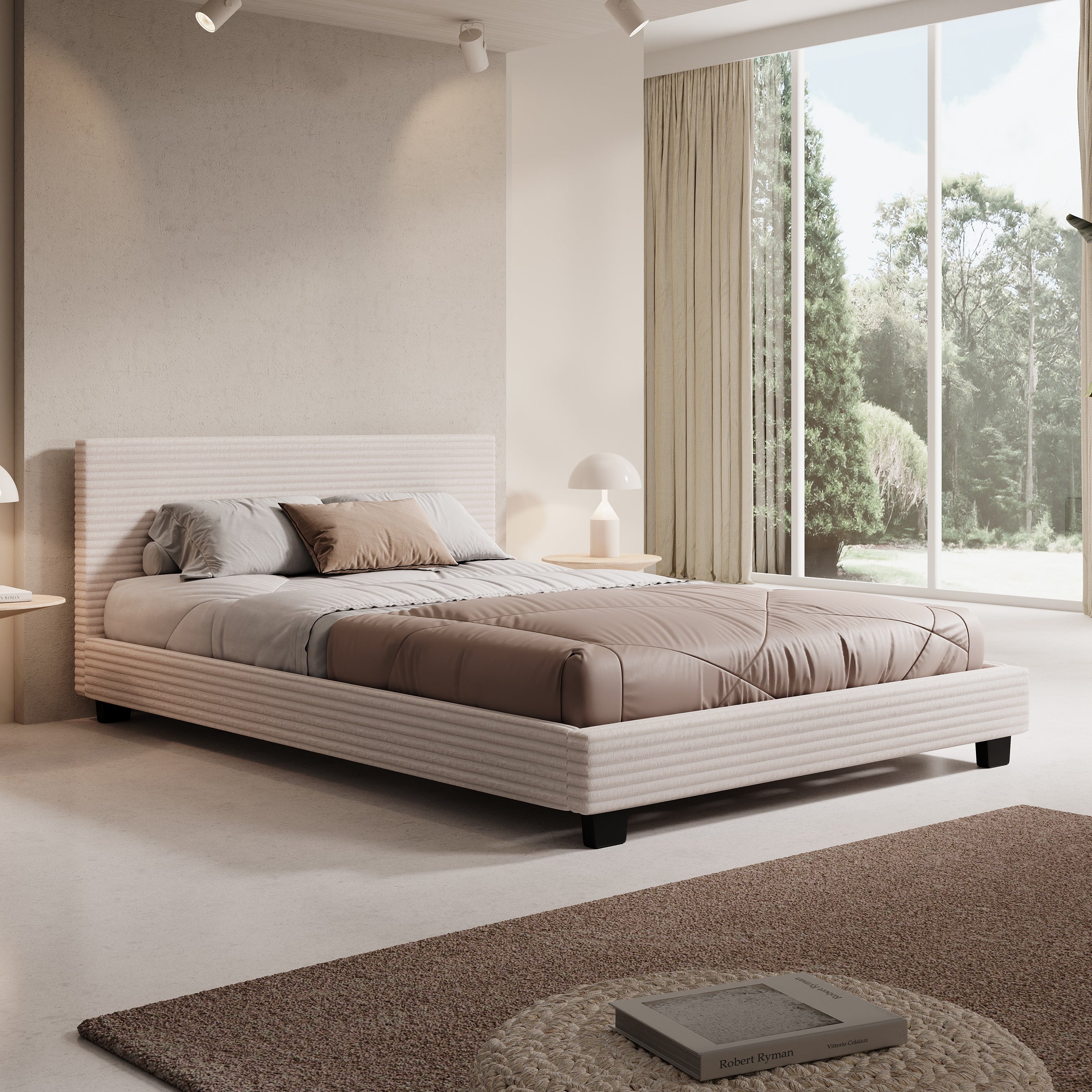 George - Tweepersoonsbed - Ribstof beige - 140x200x78 cm