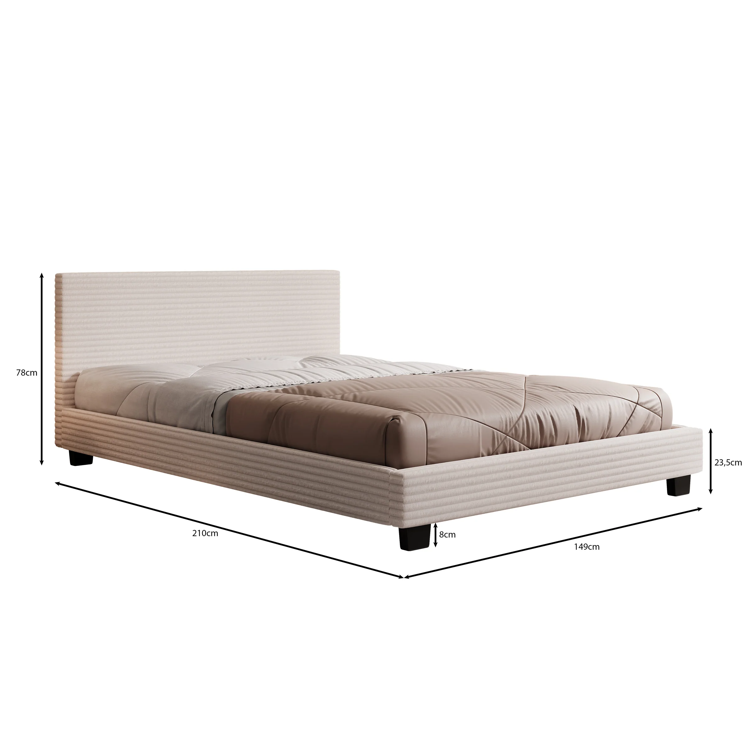 George - Tweepersoonsbed - Ribstof beige - 140x200x78 cm - Image 3