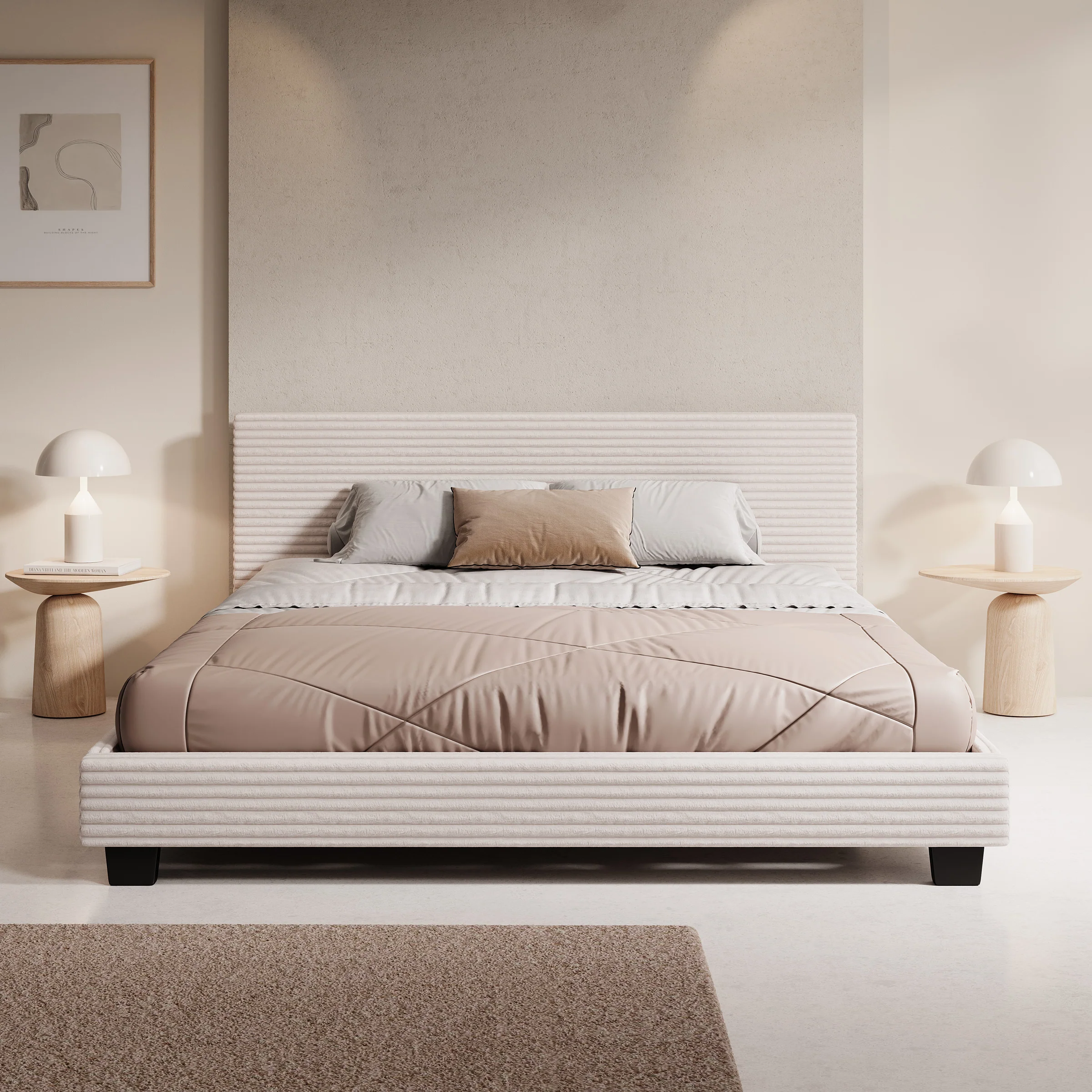 George - Tweepersoonsbed - Ribstof beige - 160x200x78 cm - Image 2