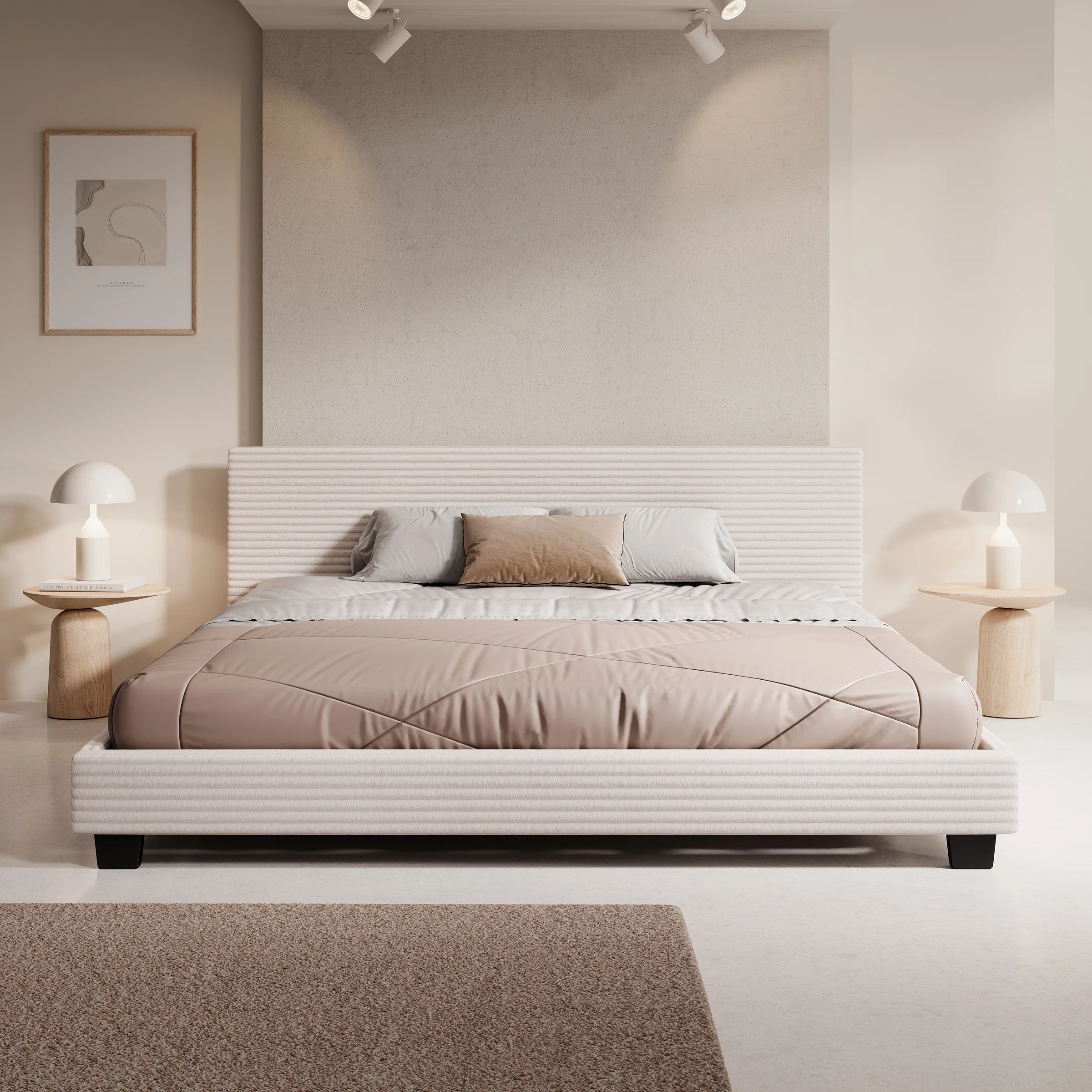 George - Tweepersoonsbed - Ribstof beige - 180x200x78 cm - Image 2