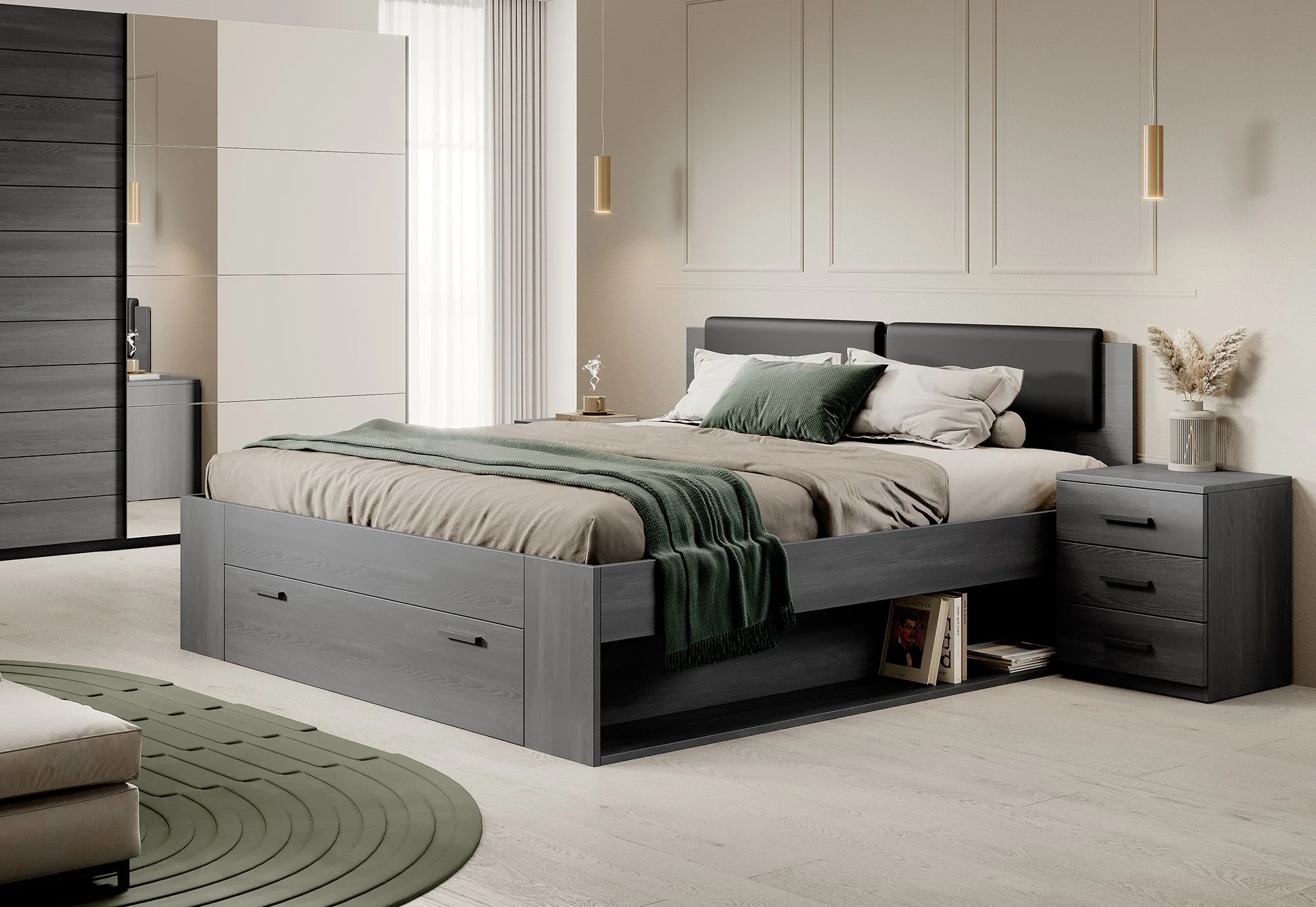 Gina - Tweepersoonsbed met lade - Antraciet - 180x200 cm