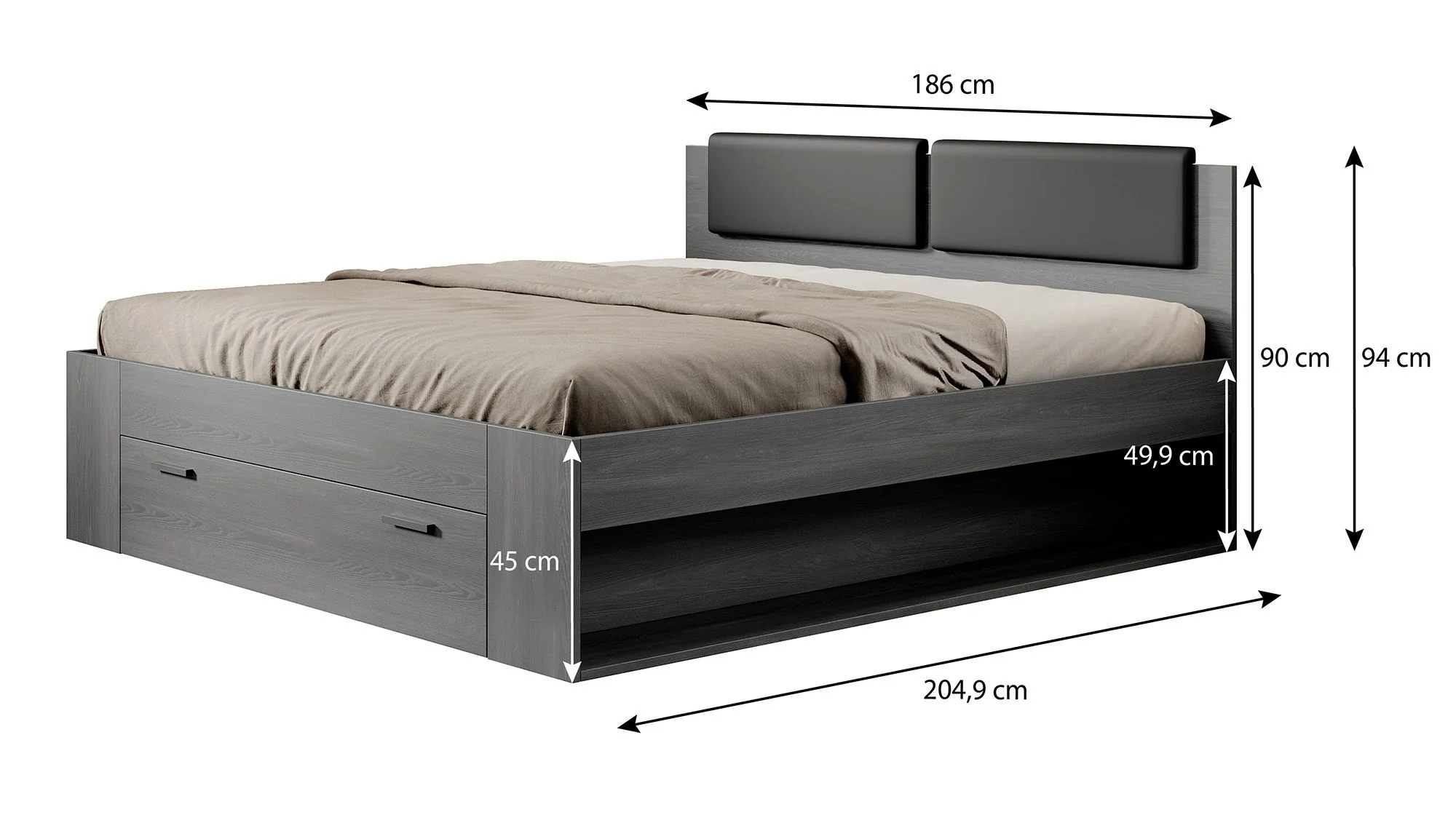 Gina - Tweepersoonsbed met lade - Antraciet - 180x200 cm - Image 4