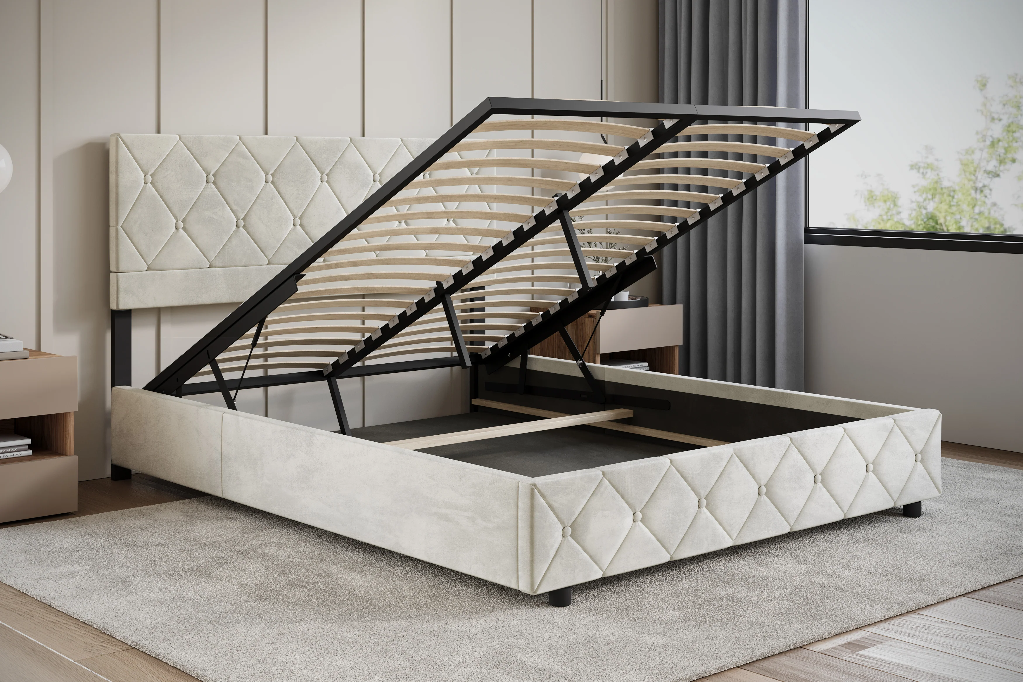 Hernandez - Tweepersoonsbed met opbergruimte - Beige - 160x200 cm - Image 2