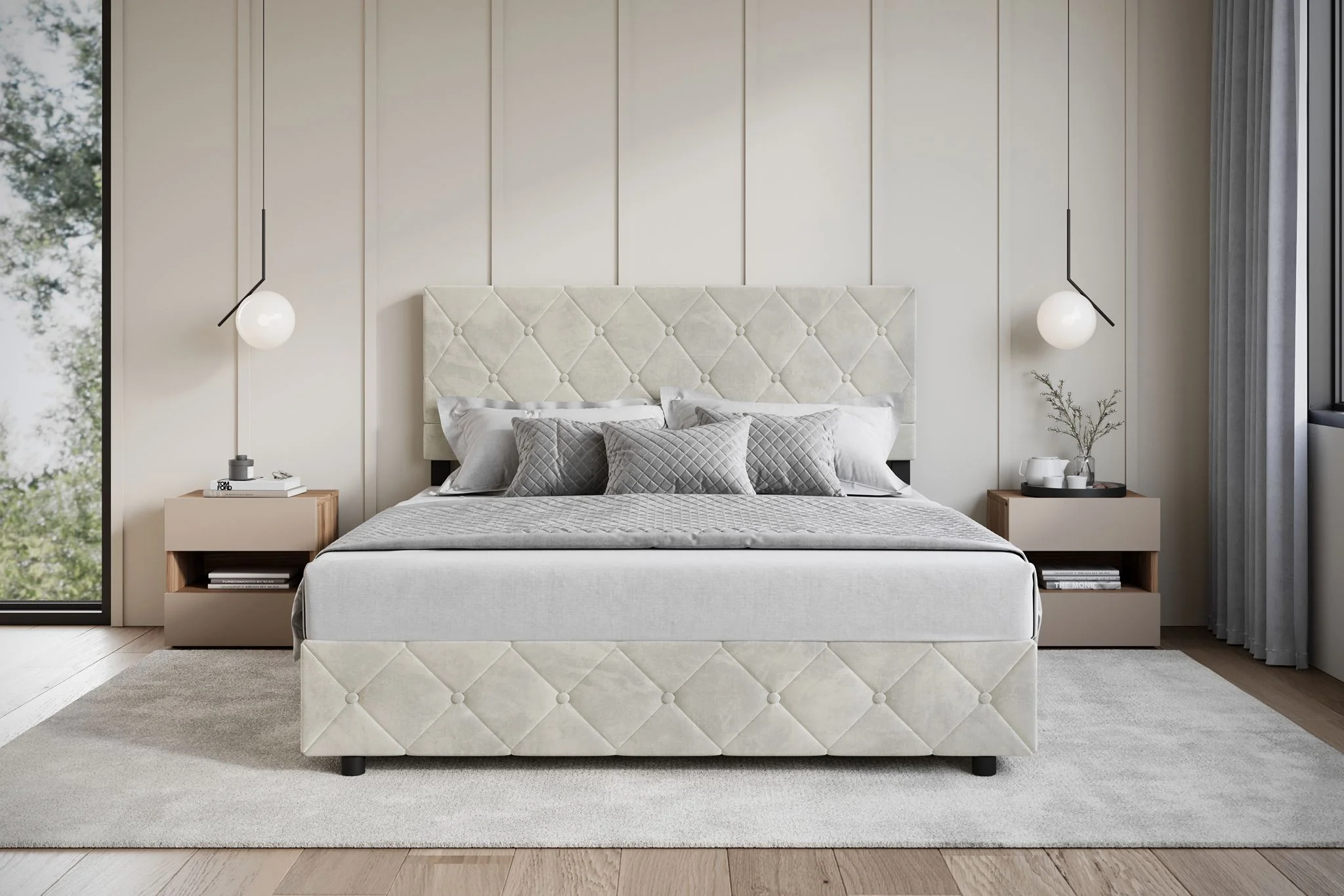 Hernandez - Tweepersoonsbed met opbergruimte - Beige - 160x200 cm - Image 3