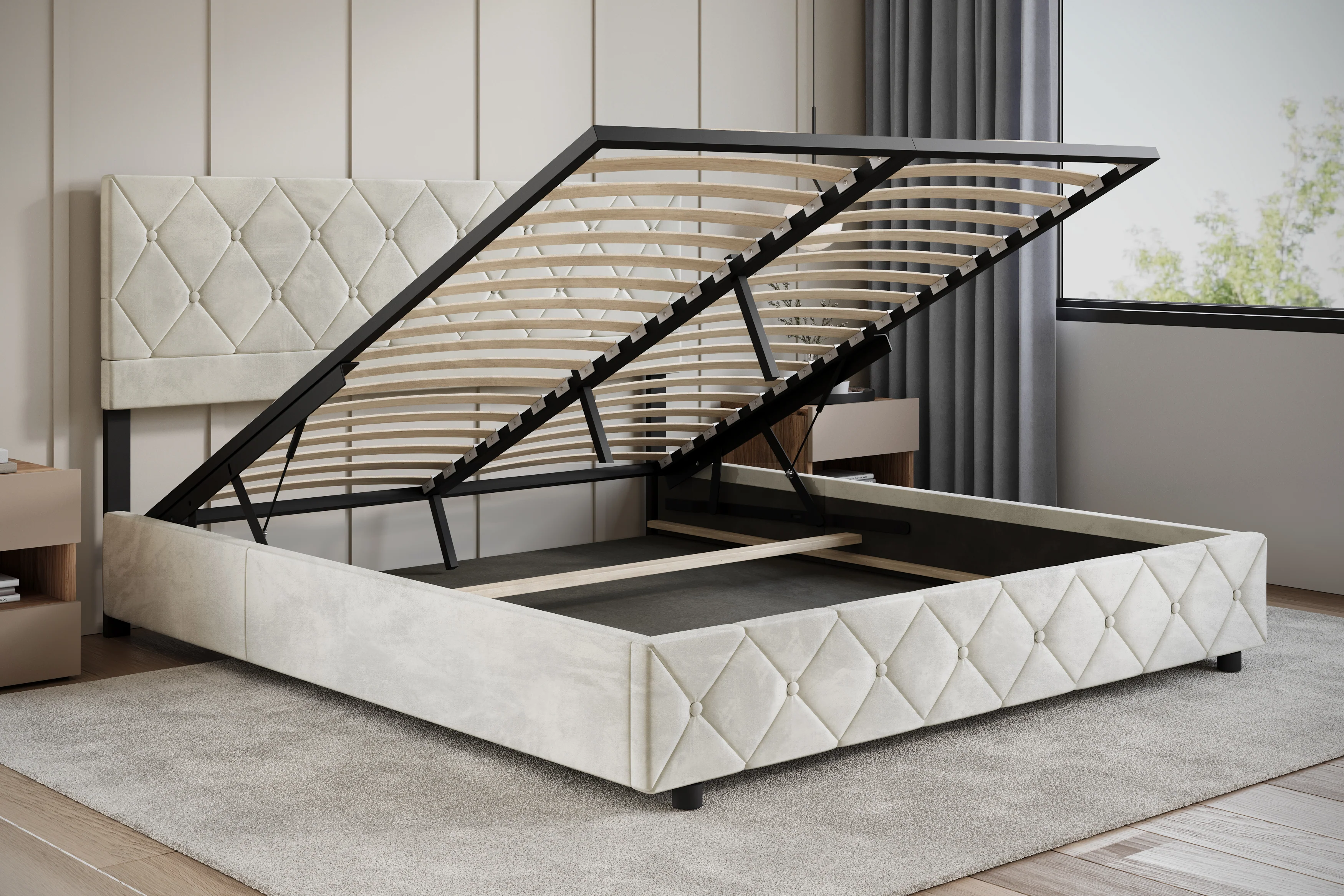 Hernandez - Tweepersoonsbed met opbergruimte - Beige - 180x200 cm - Image 2