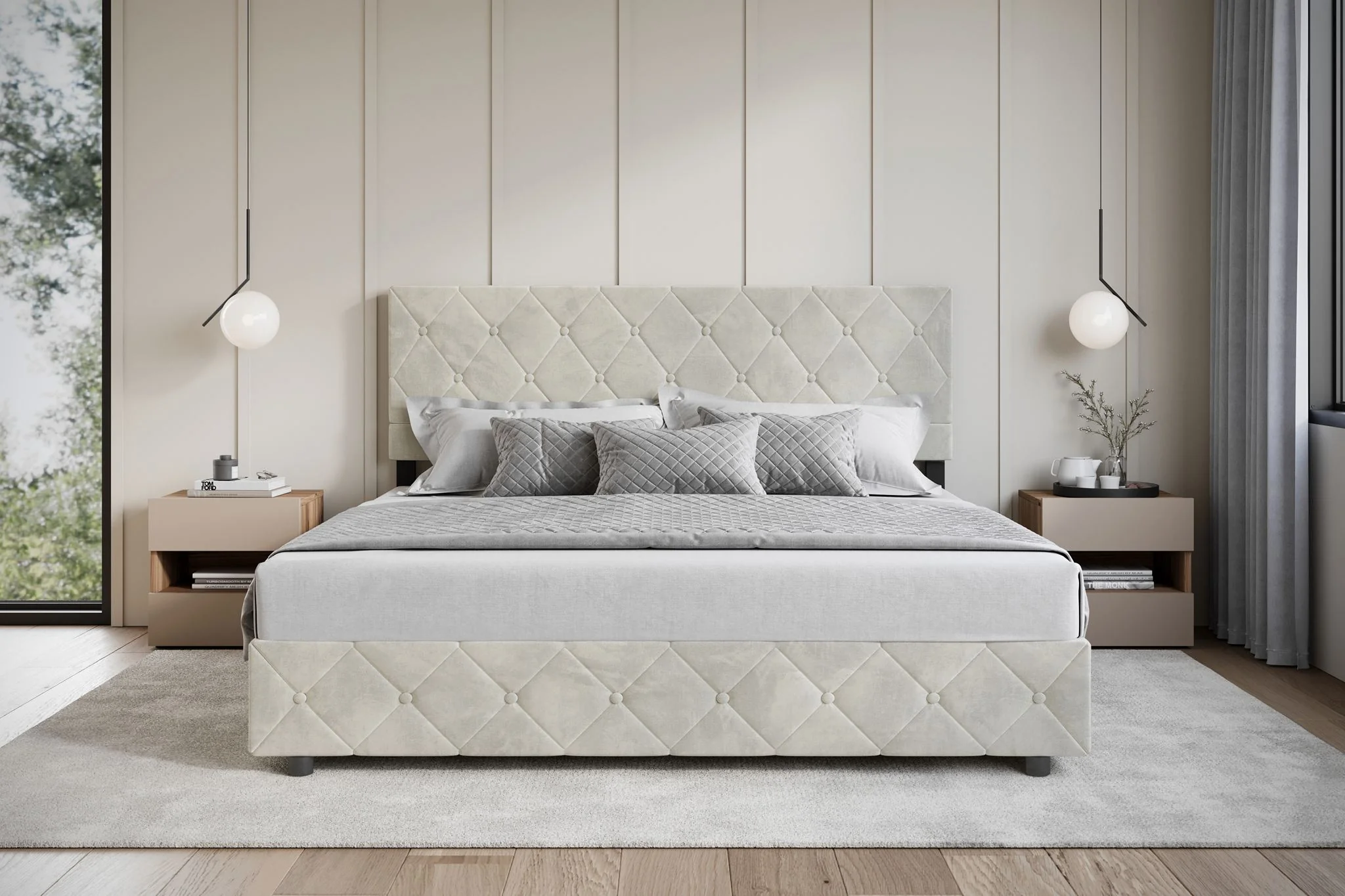 Hernandez - Tweepersoonsbed met opbergruimte - Beige - 180x200 cm - Image 3