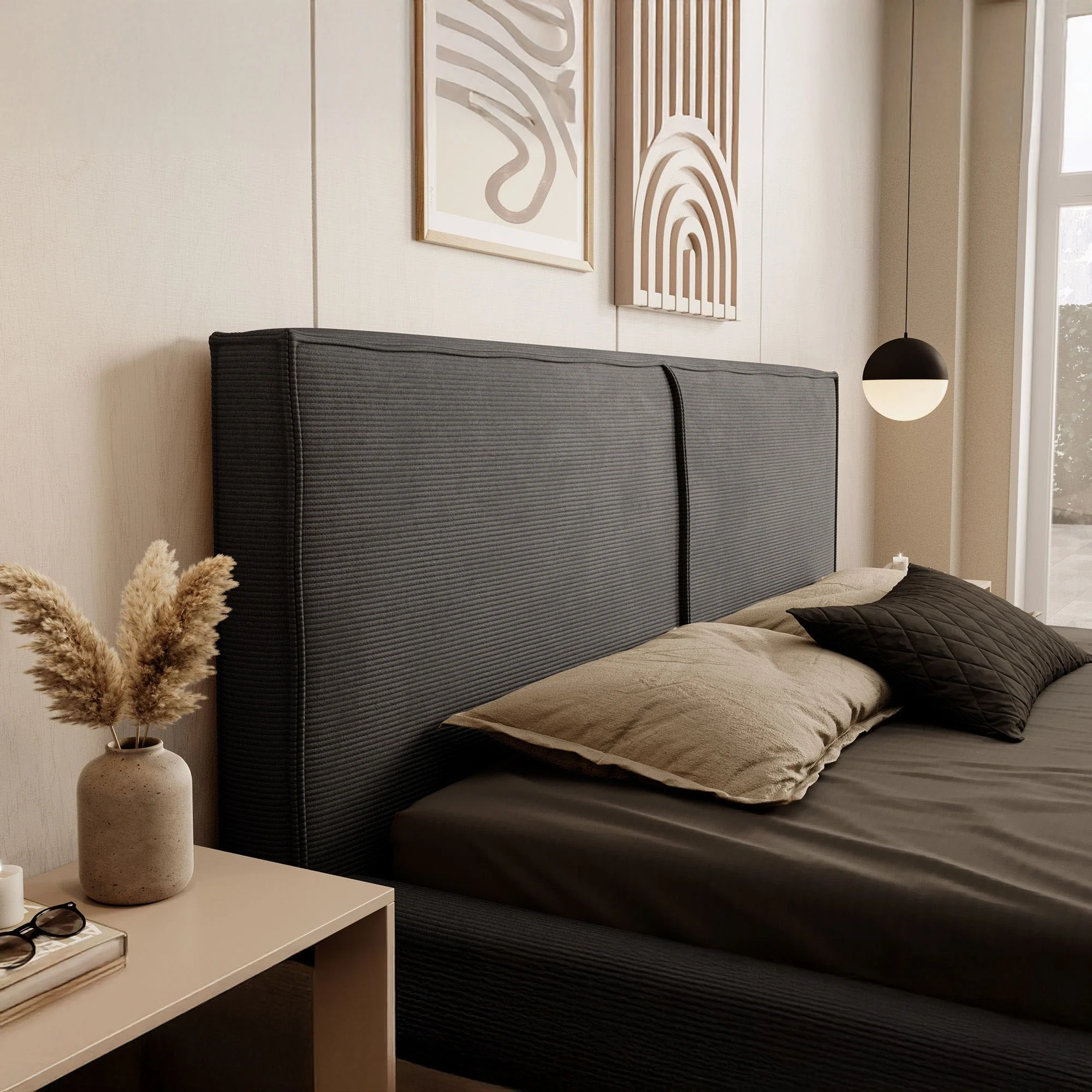 Infinity - Tweepersoonsbed - Ribstof zwart - 160x200 cm - Image 3