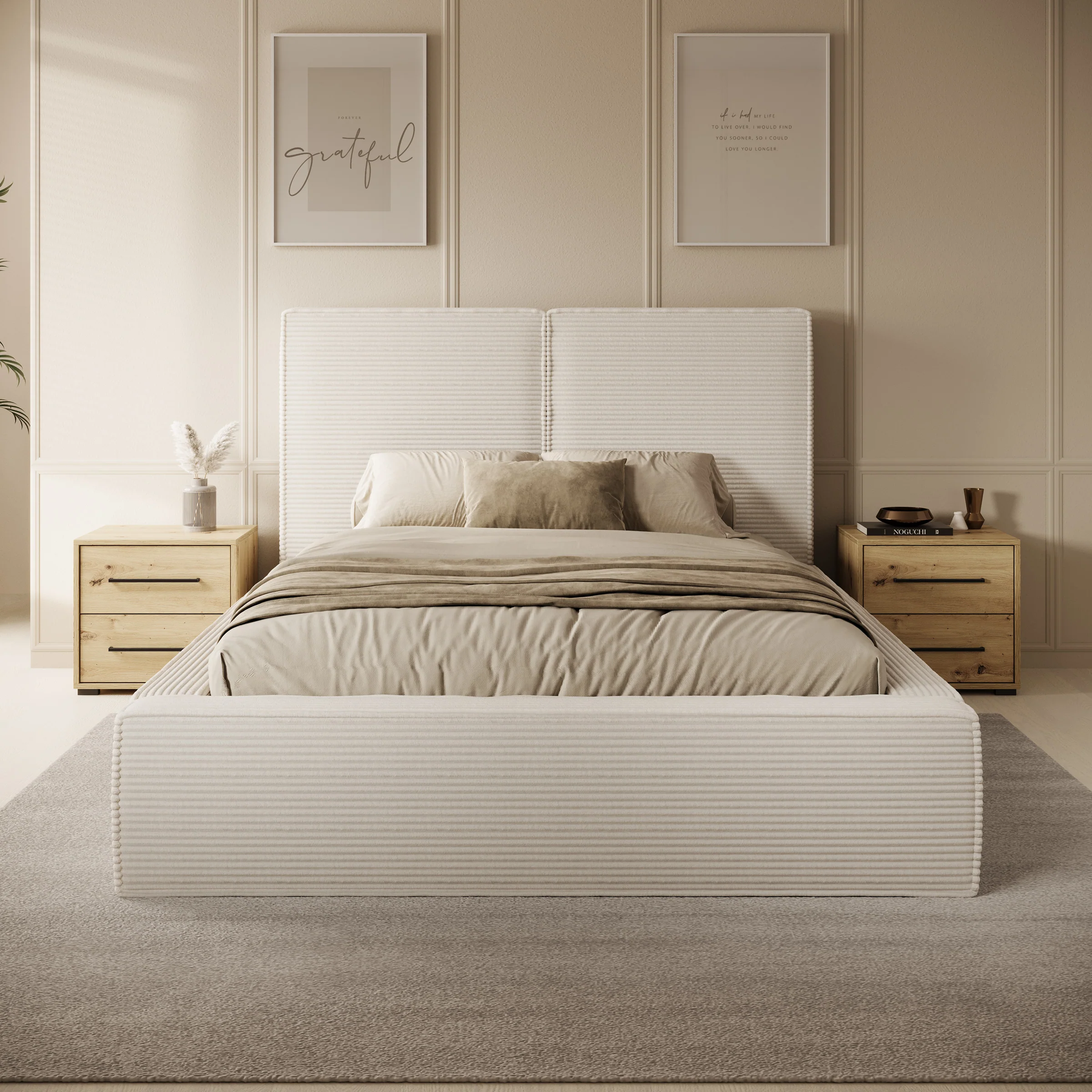 Jarviz - Tweepersoonsbed - Beige ribstof - 140x200 cm - Image 2