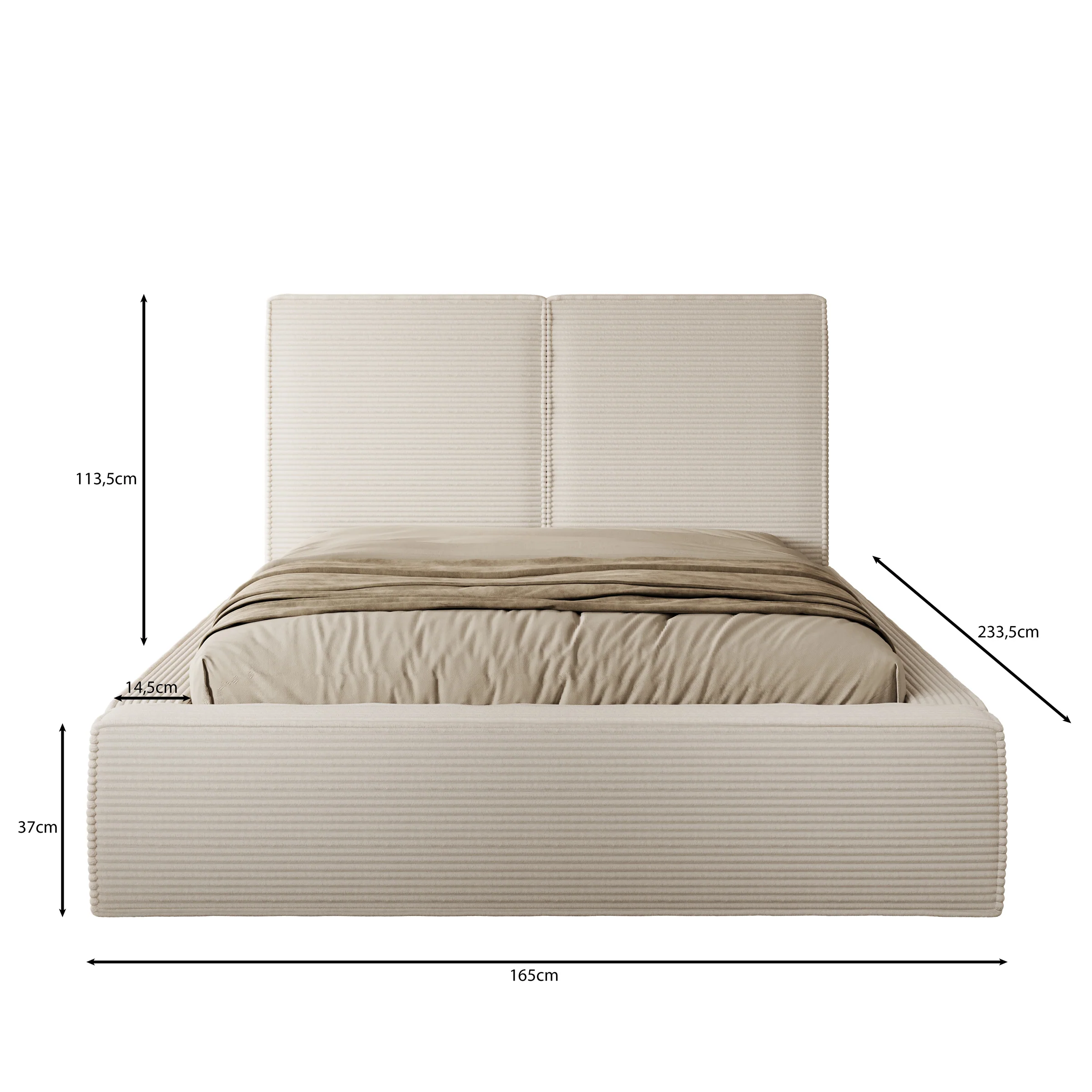 Jarviz - Tweepersoonsbed - Beige ribstof - 140x200 cm - Image 3