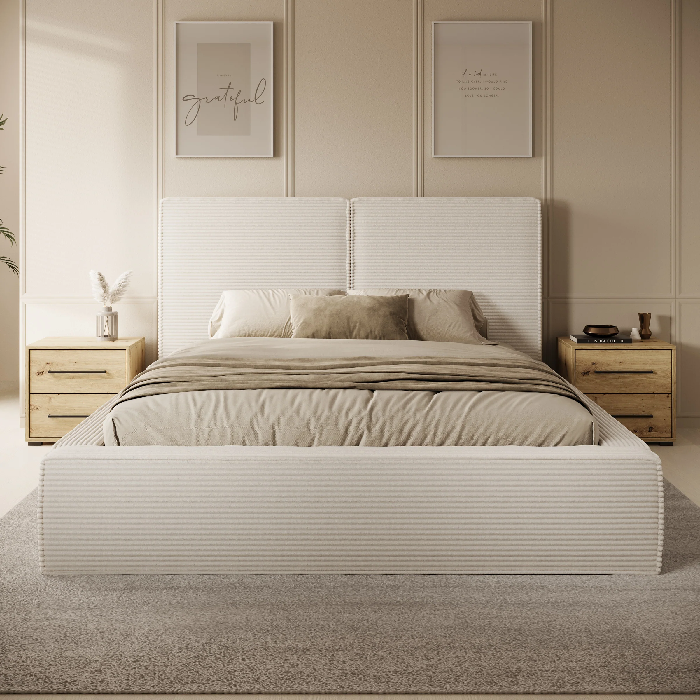 Jarviz - Tweepersoonsbed - Beige ribstof - 160x200 cm - Image 2