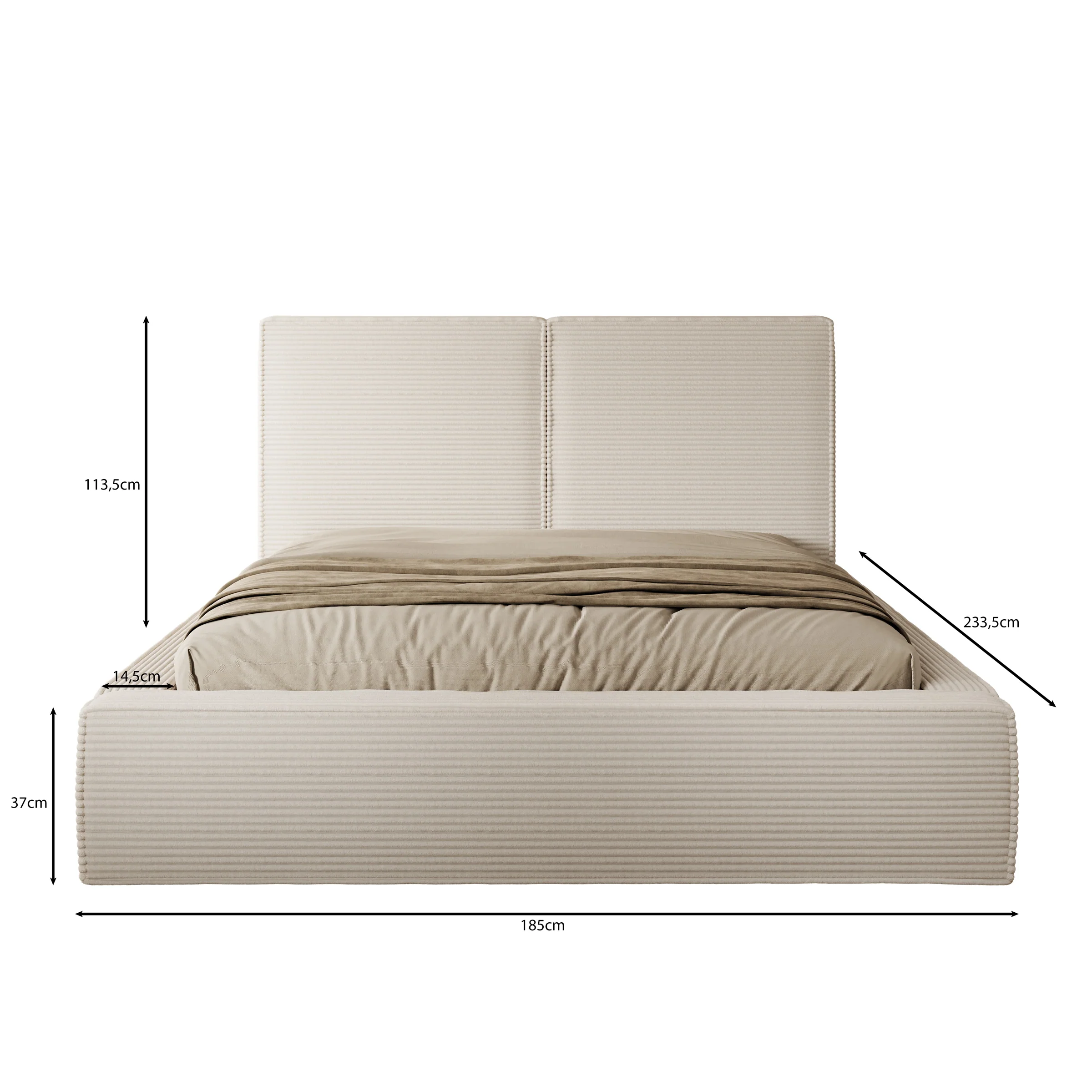 Jarviz - Tweepersoonsbed - Beige ribstof - 160x200 cm - Image 3