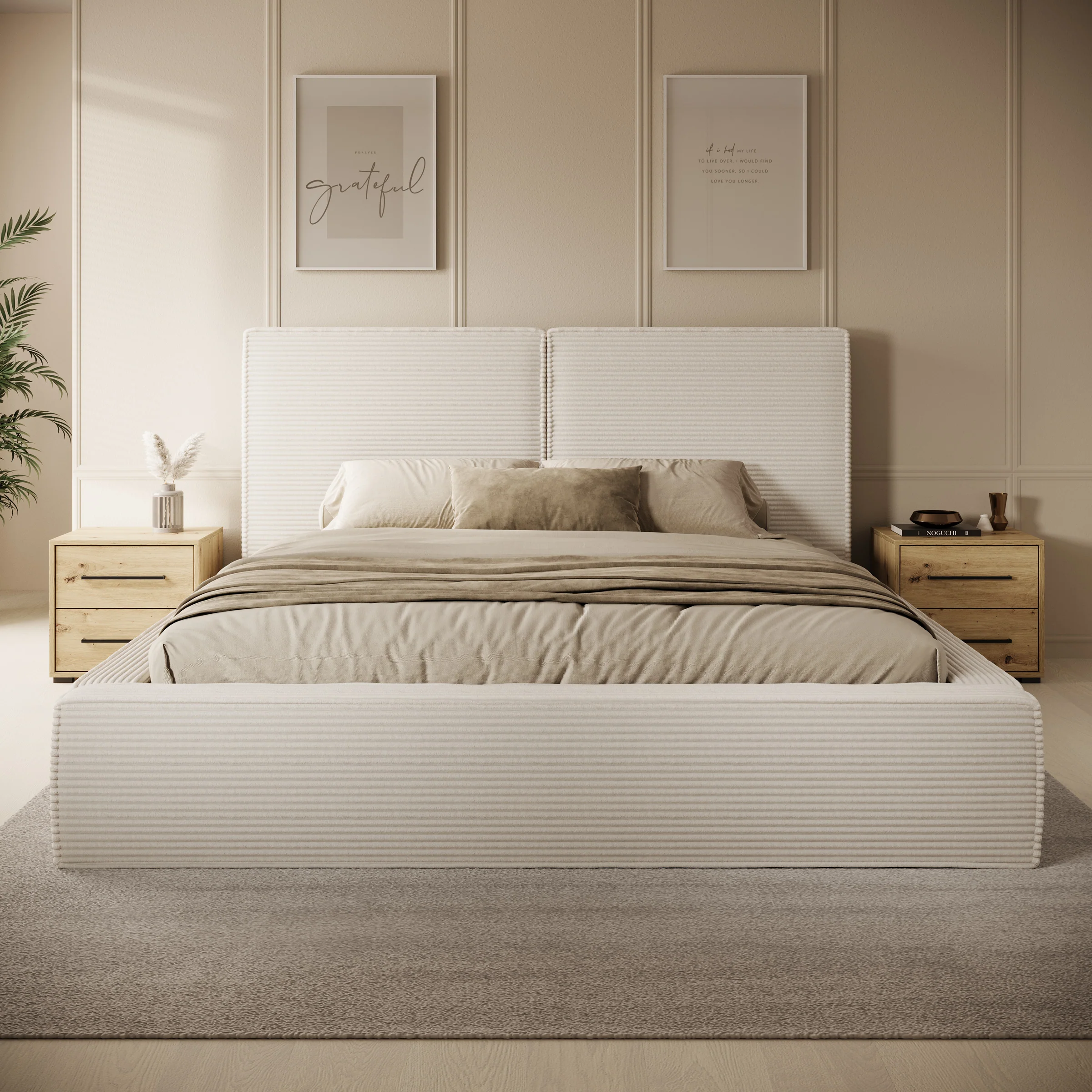 Jarviz - Tweepersoonsbed - Beige ribstof - 180x200 cm - Image 2