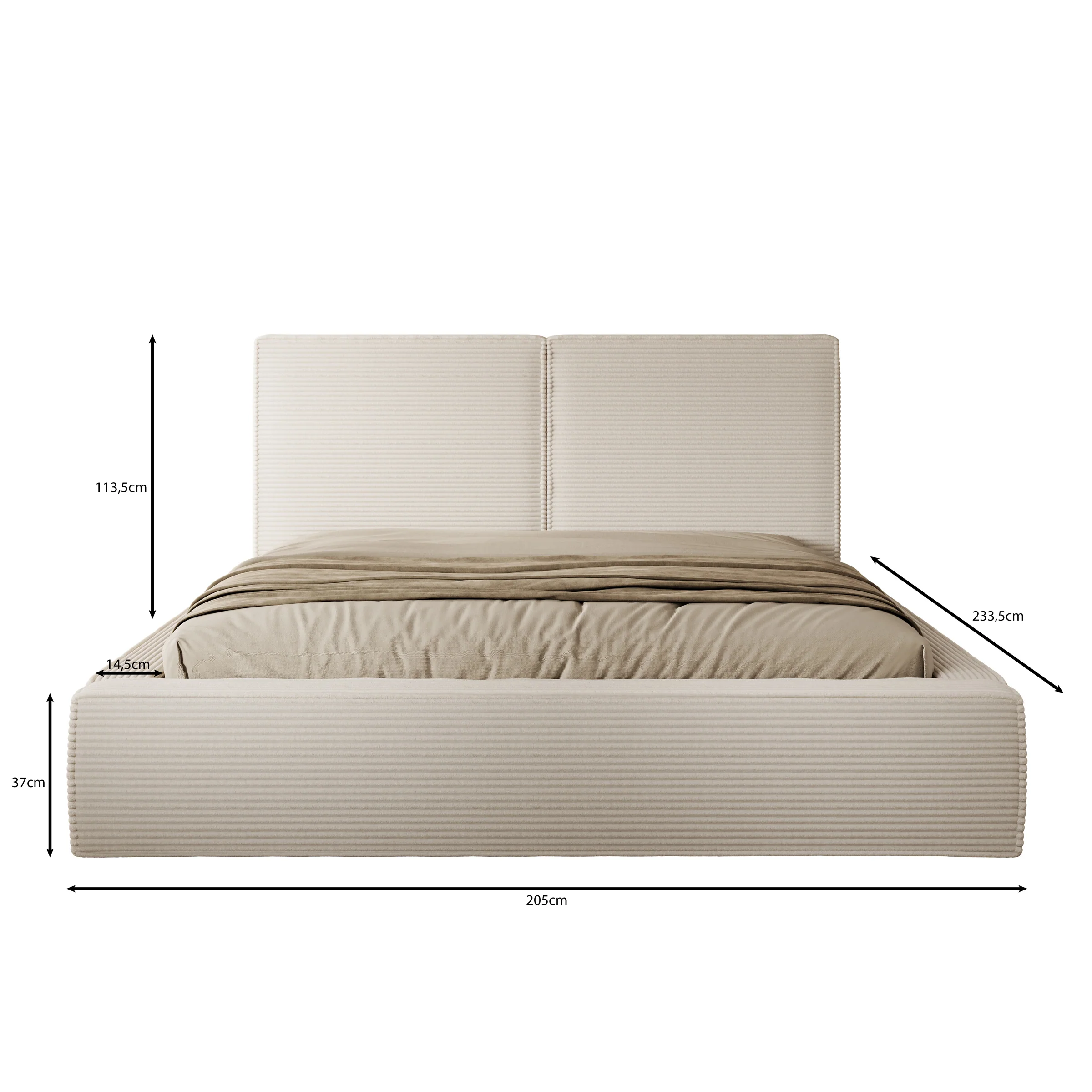 Jarviz - Tweepersoonsbed - Beige ribstof - 180x200 cm - Image 3