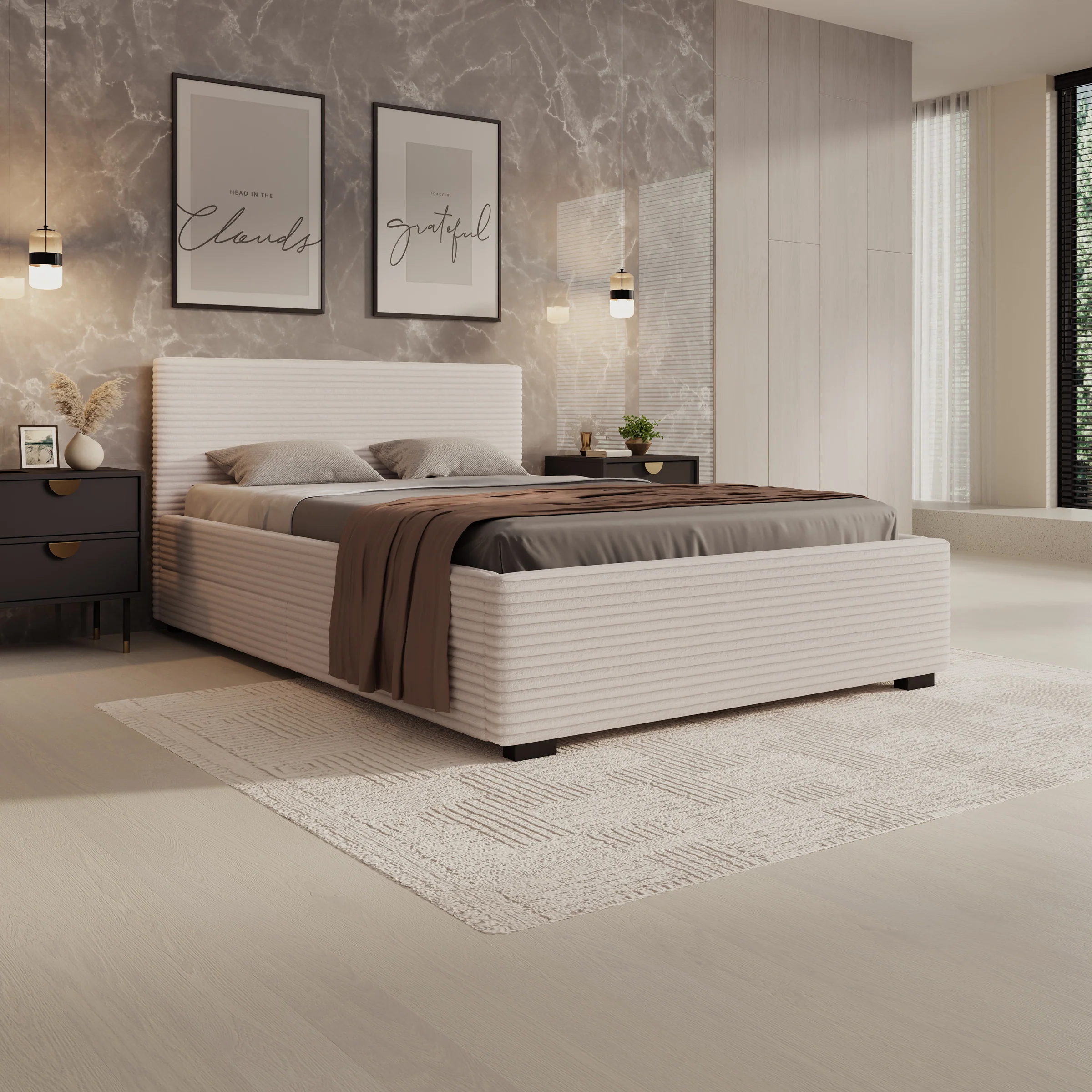 Loox - Tweepersoonsbed - Beige ribstof - 140x200 cm